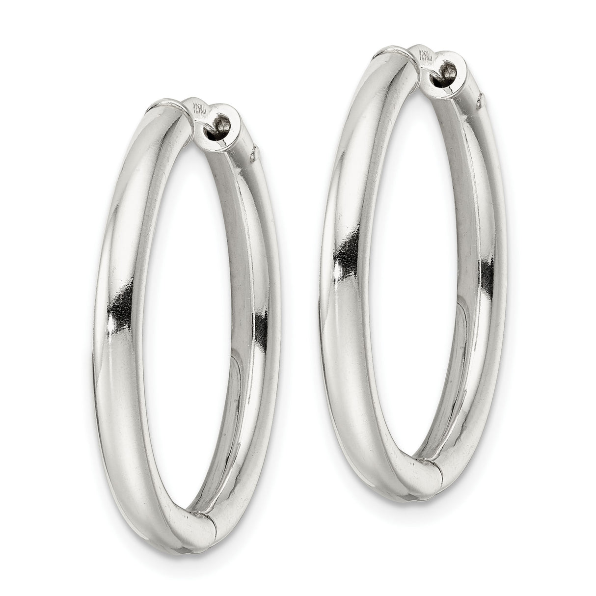 Sterling Silver Hoop Earrings, Polished Round Hinged Tube, Lightweight Medium Size Style