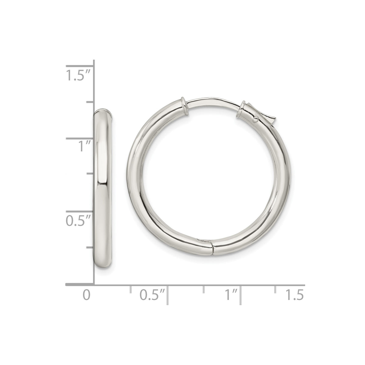 Sterling Silver Hoop Earrings, Polished Round Hinged Tube, Lightweight Medium Size Style