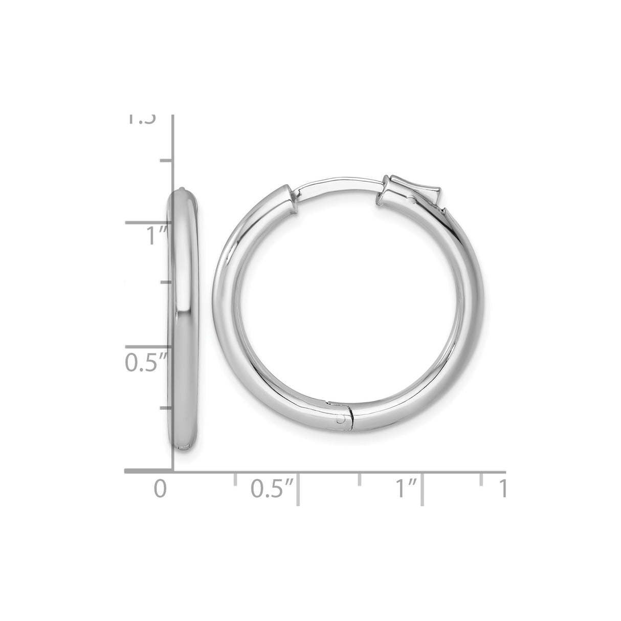 Sterling Silver Hoop Earrings, Polished Round Minimalist Style with Hinged Latch Closure