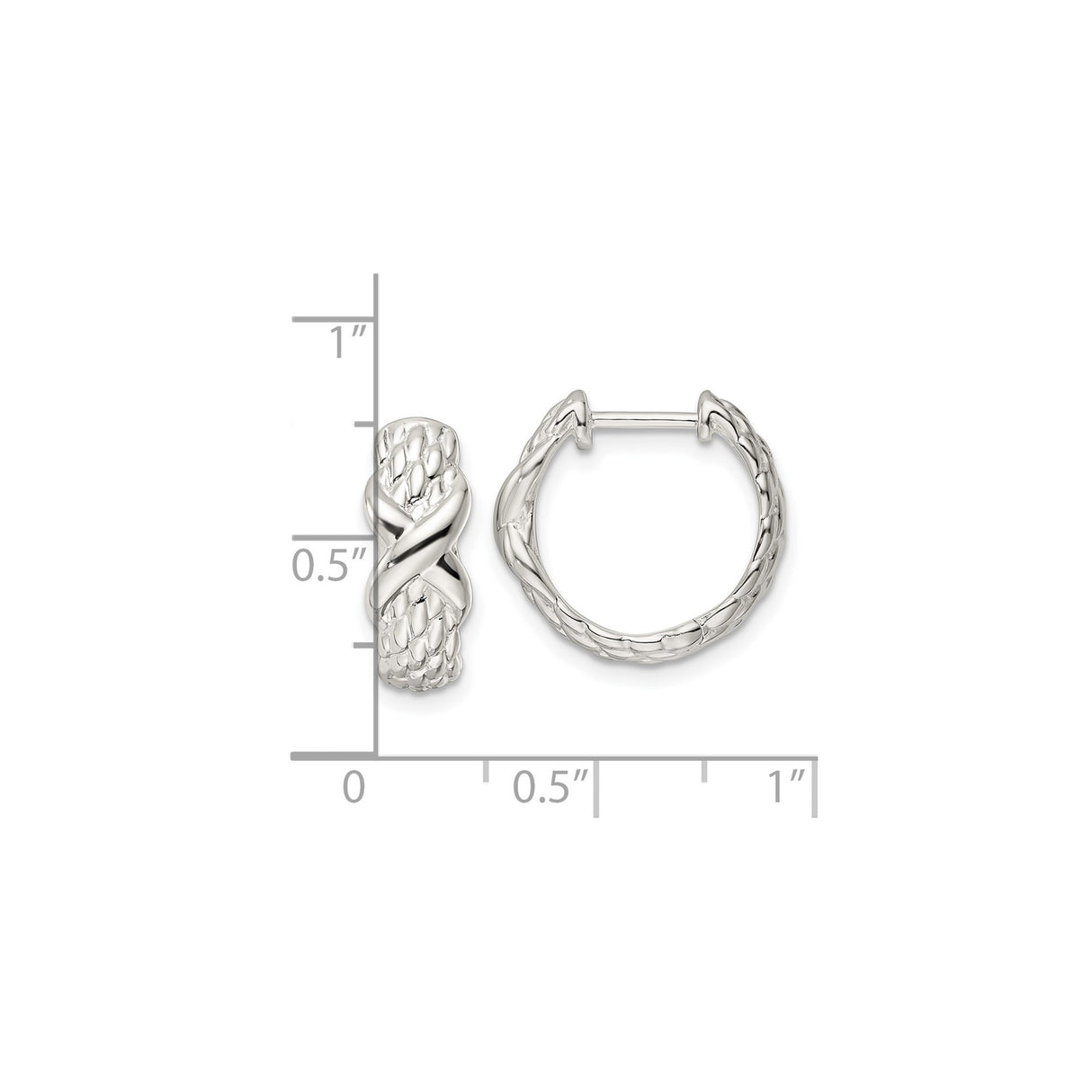 Sterling Silver Hoop Earrings with Woven Texture and Polished X Design