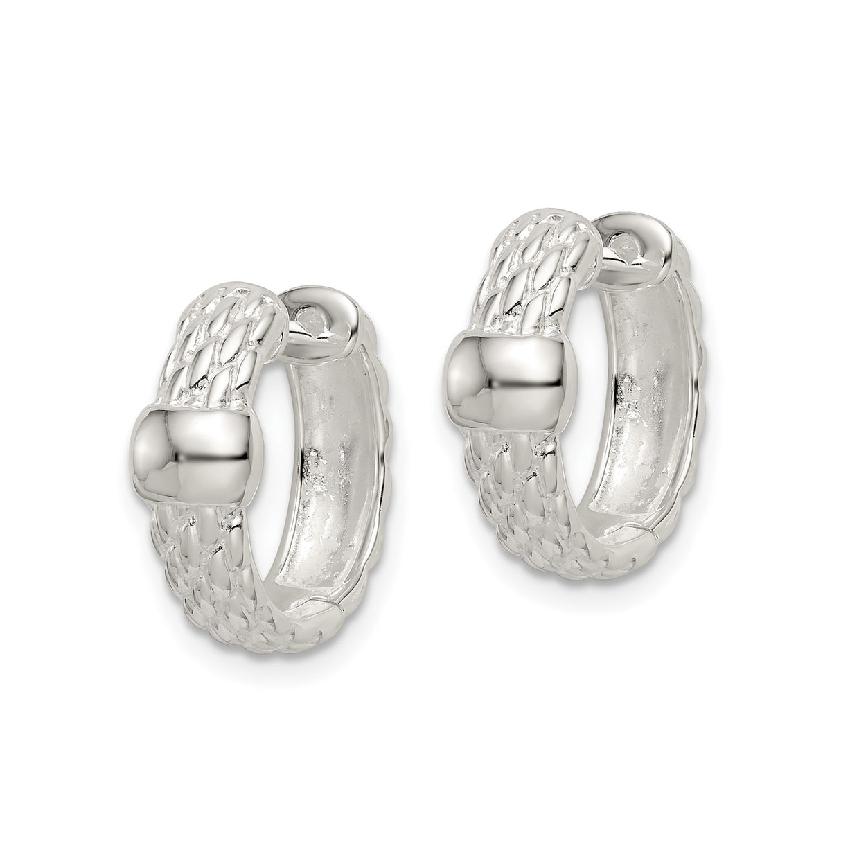 Sterling Silver Hoop Earrings with Woven Braid Texture and Polished Accents