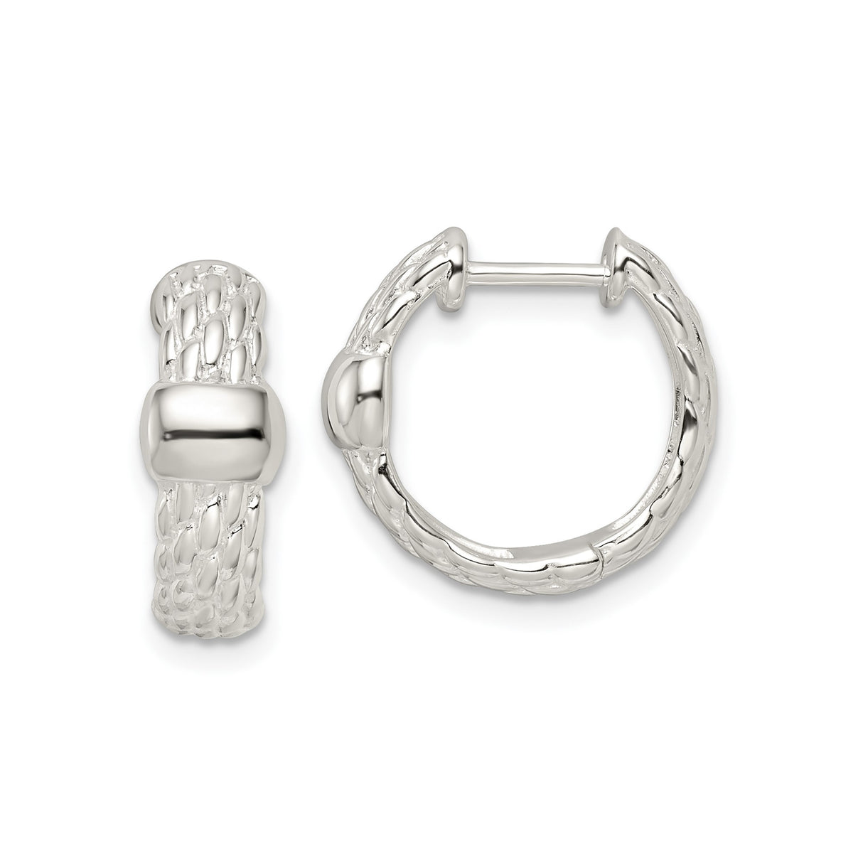 Sterling Silver Hoop Earrings with Woven Braid Texture and Polished Accents
