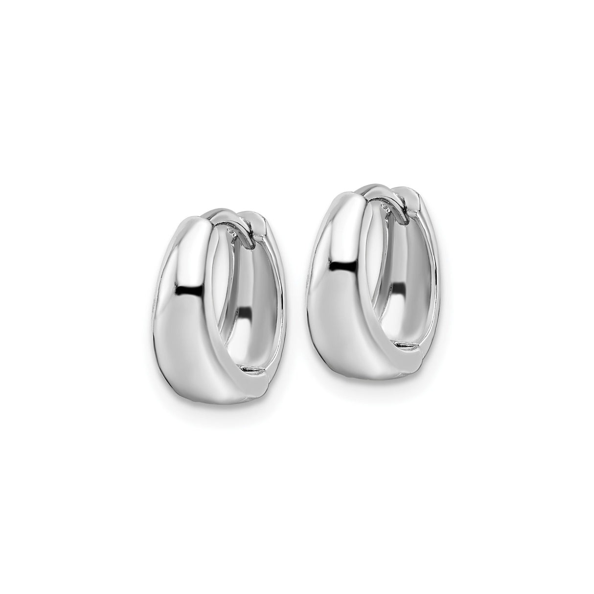 Sterling Silver Huggie Earrings, Tapered Polished Hoop Design, Rhodium Plated Unisex Style