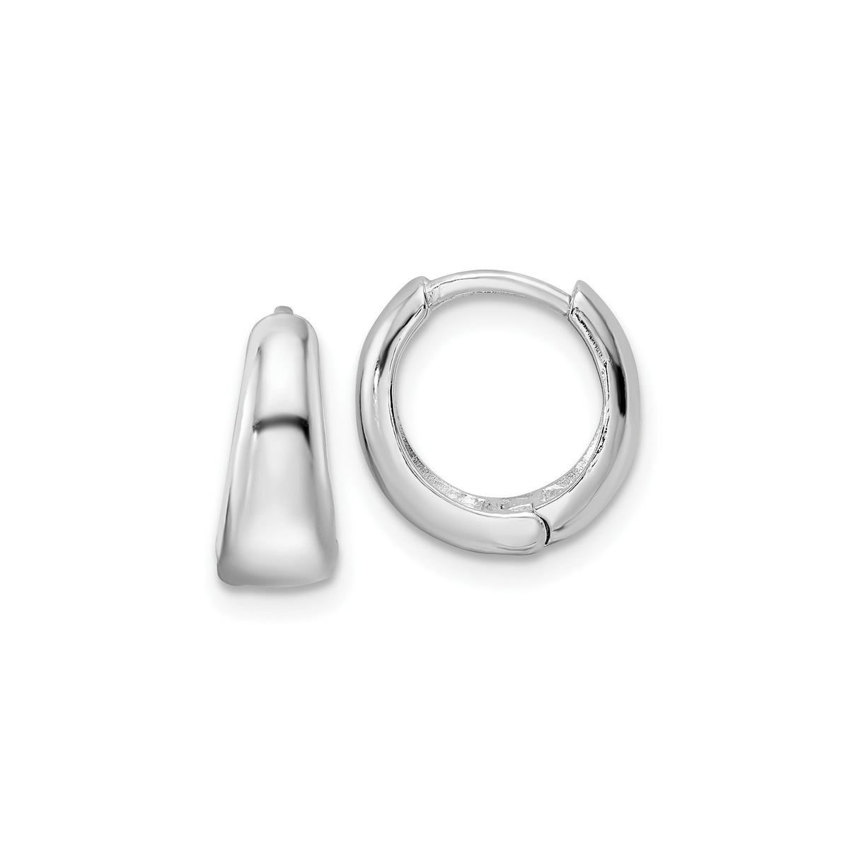 Sterling Silver Huggie Earrings, Tapered Polished Hoop Design, Rhodium Plated Unisex Style