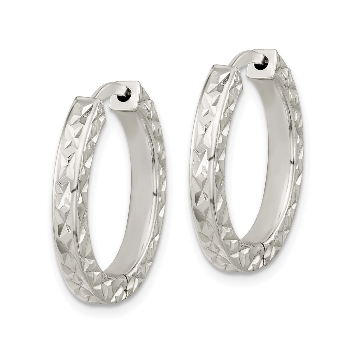 Sterling Silver Hoop Earrings, Diamond Cut Textured Design with Polished Finish