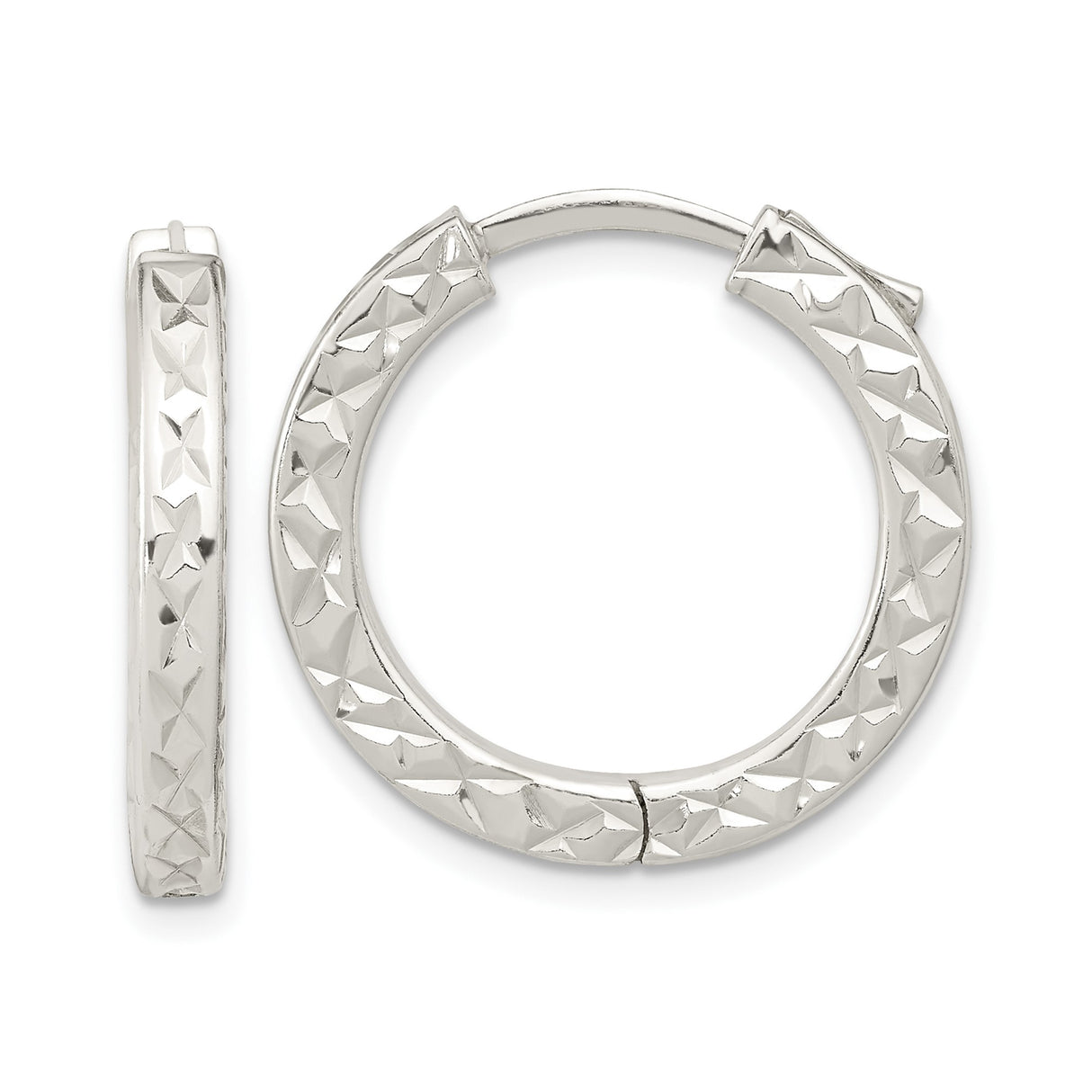 Sterling Silver Hoop Earrings, Diamond Cut Textured Design with Polished Finish