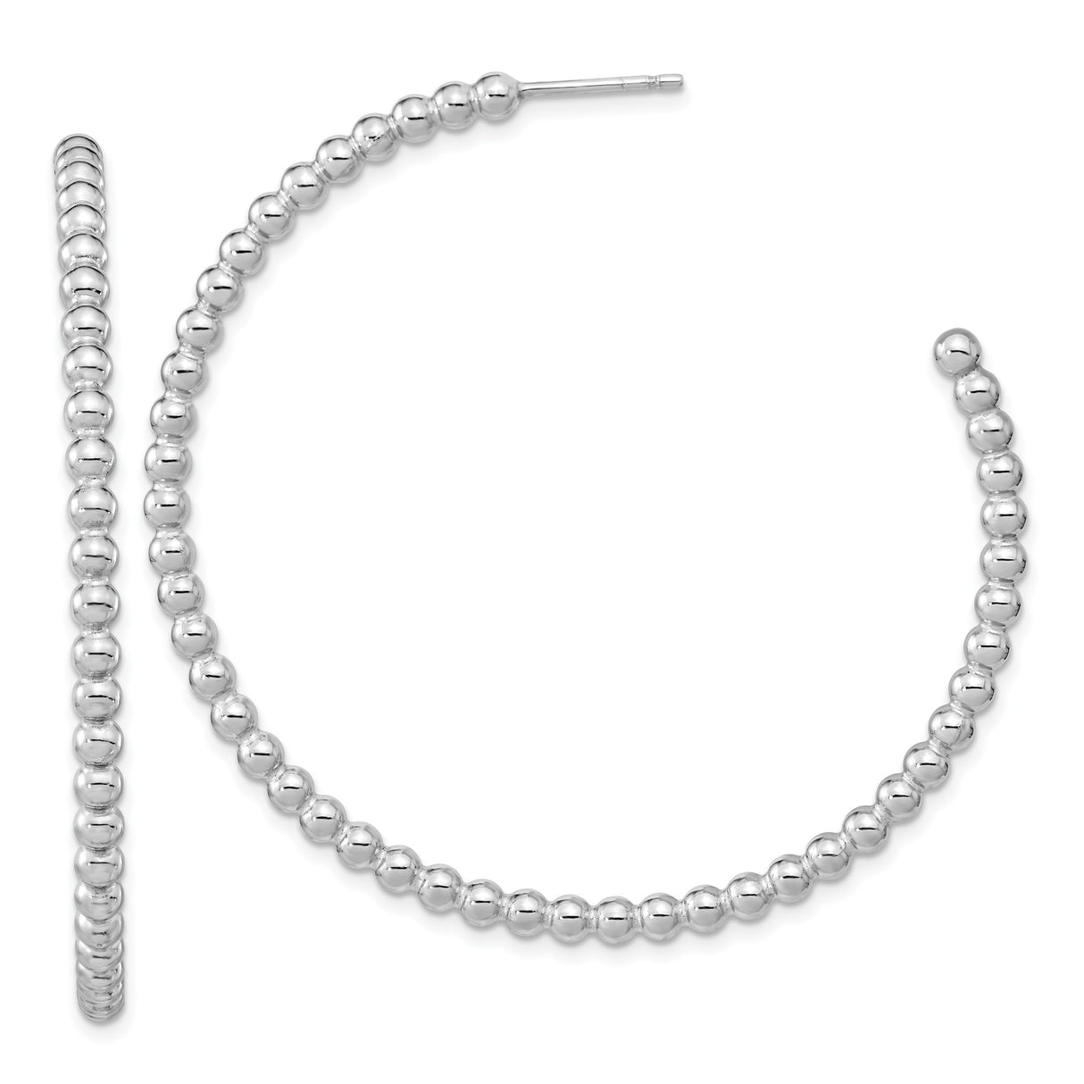 Sterling Silver Beaded Hoop Earrings, Polished Open Hoop Design, Minimalist Style for Women
