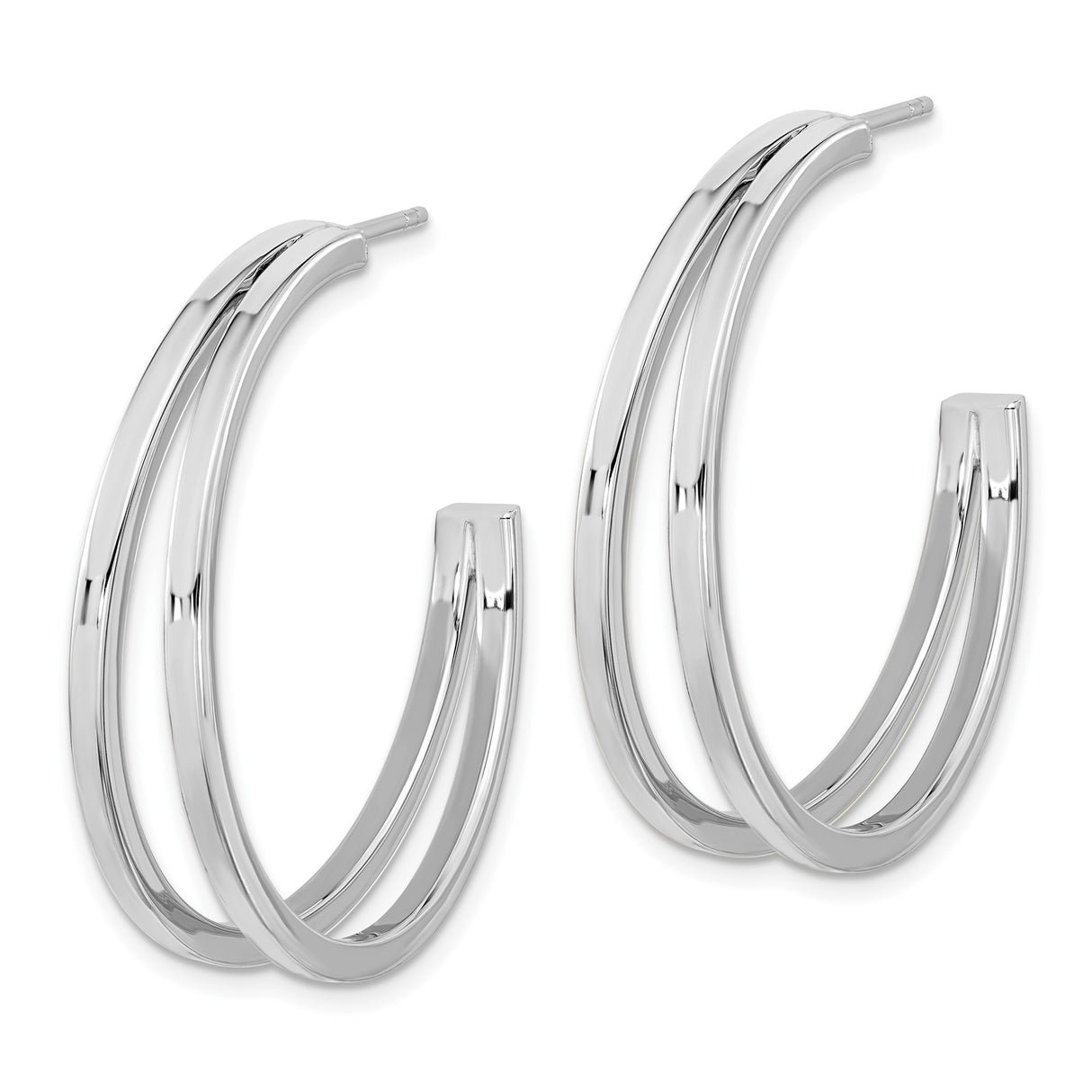Sterling Silver Hoop Earrings, Rhodium Plated, Classic Round Lightweight Design for Women