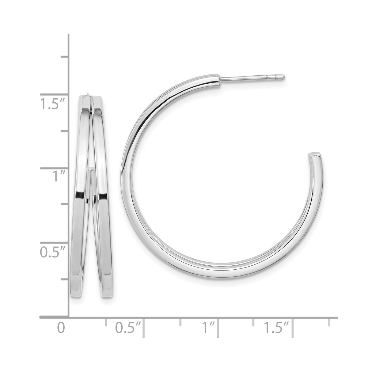 Sterling Silver Hoop Earrings, Rhodium Plated, Classic Round Lightweight Design for Women