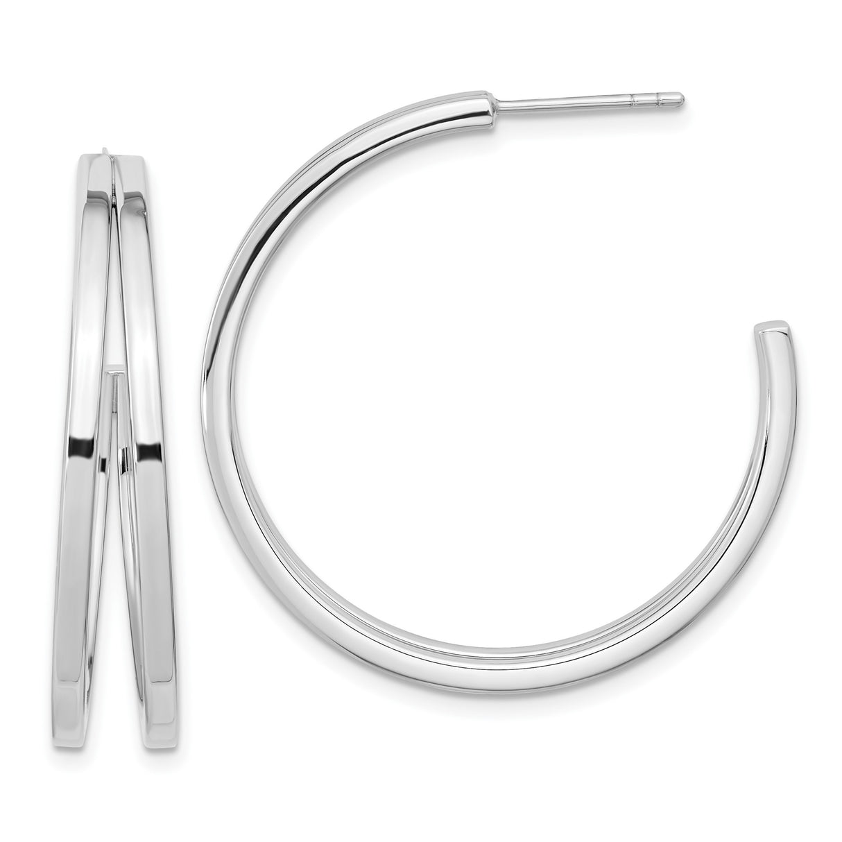 Sterling Silver Hoop Earrings, Rhodium Plated, Classic Round Lightweight Design for Women