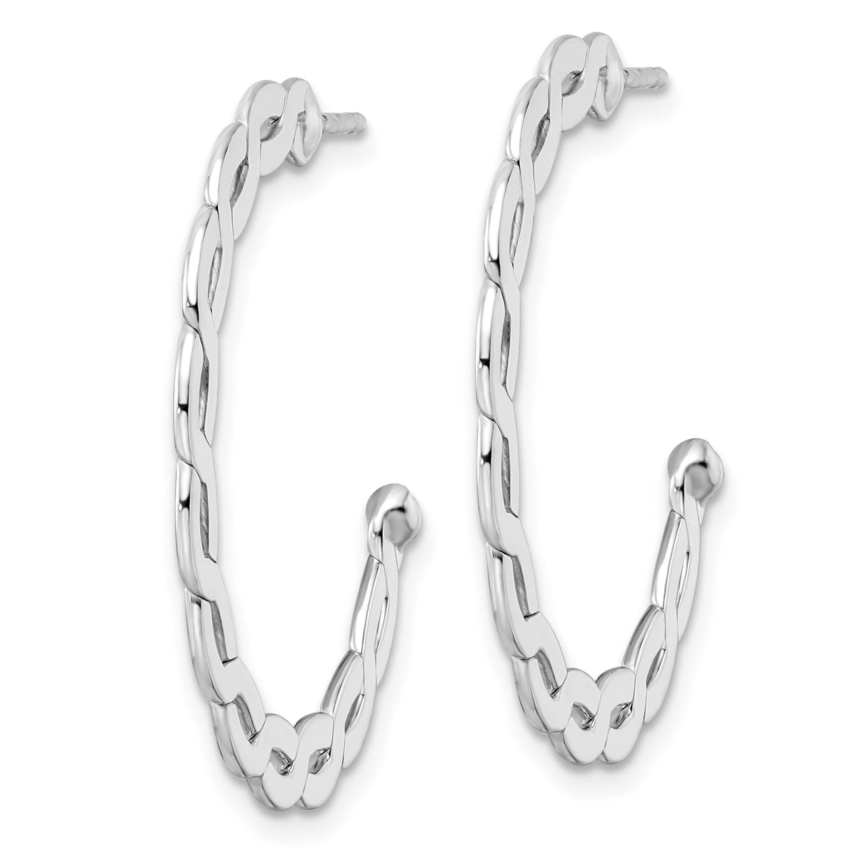 Sterling Silver Hoop Earrings with Open Link Chain Design, Lightweight Polished Finish