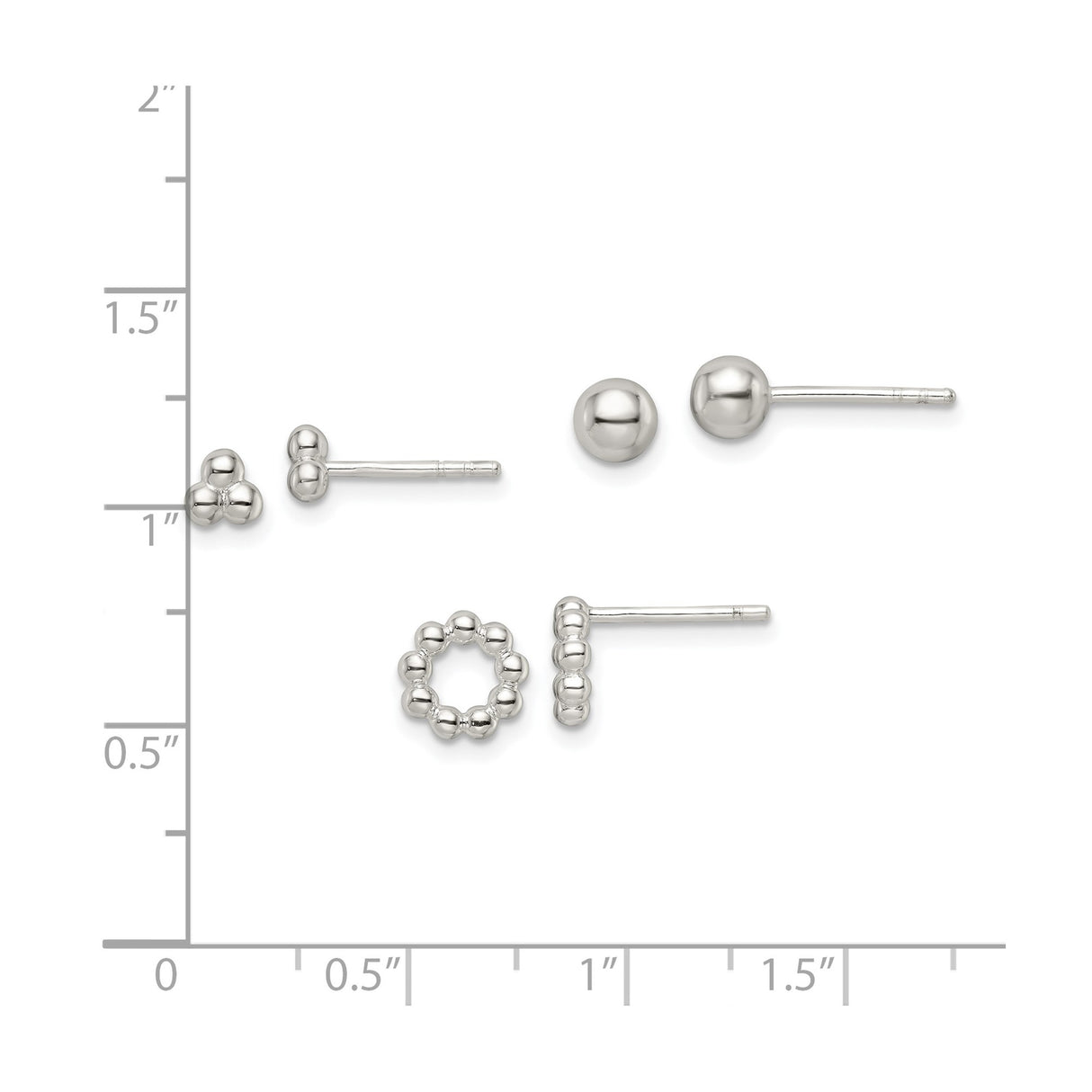 Sterling Silver Stud Earrings Set with Geometric Ball Designs in Round, Triangle, Bar, and Circle Shapes