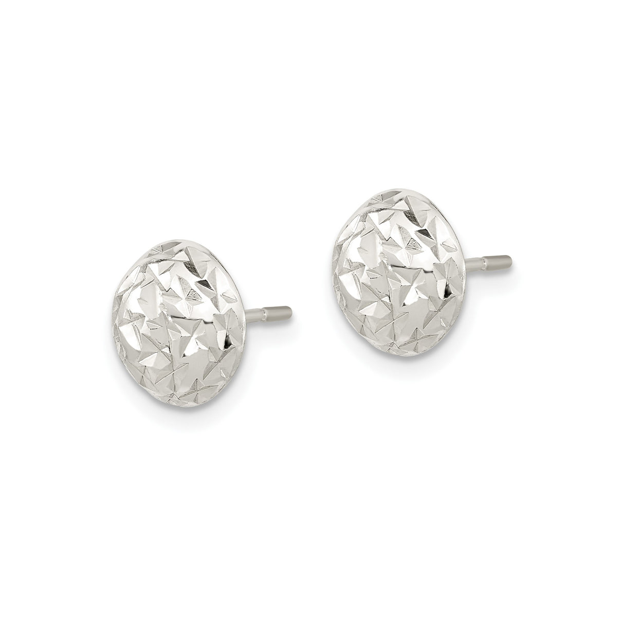 Sterling Silver Stud Earrings, Faceted Dome with Diamond Cut Texture, Minimalist Geometric Design