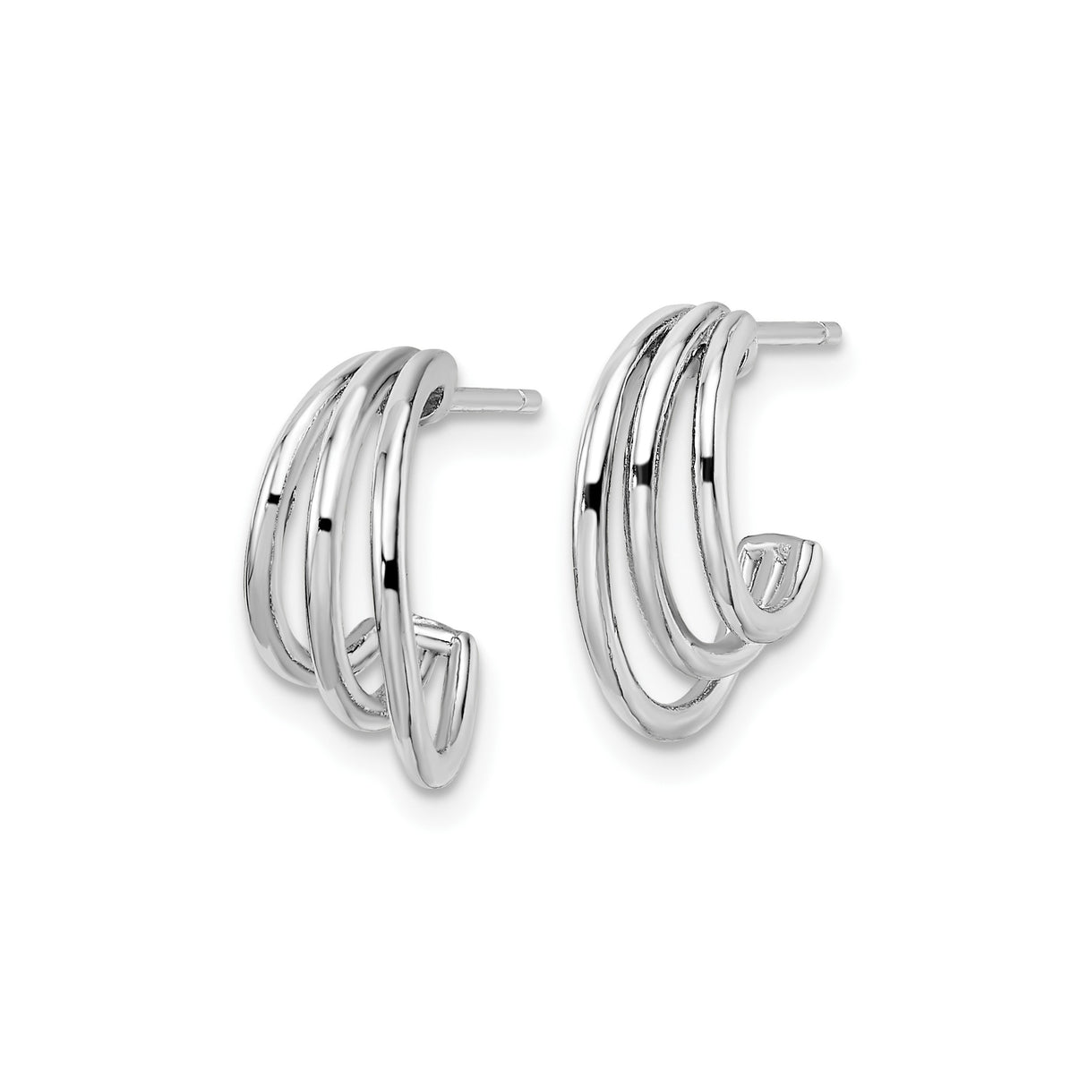 Sterling Silver Triple Hoop Stud Earrings with Polished Finish and Modern Layered Design