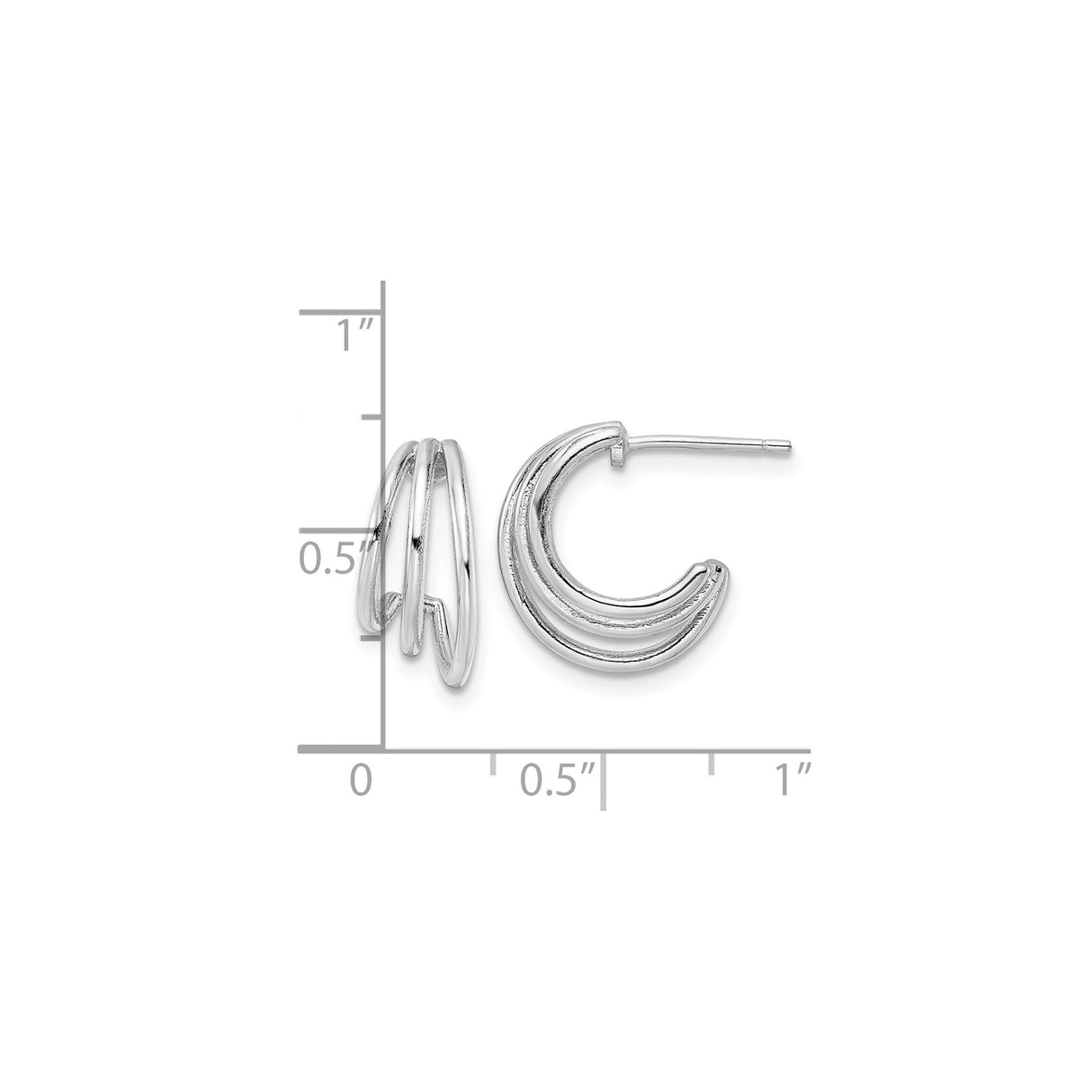 Sterling Silver Triple Hoop Stud Earrings with Polished Finish and Modern Layered Design