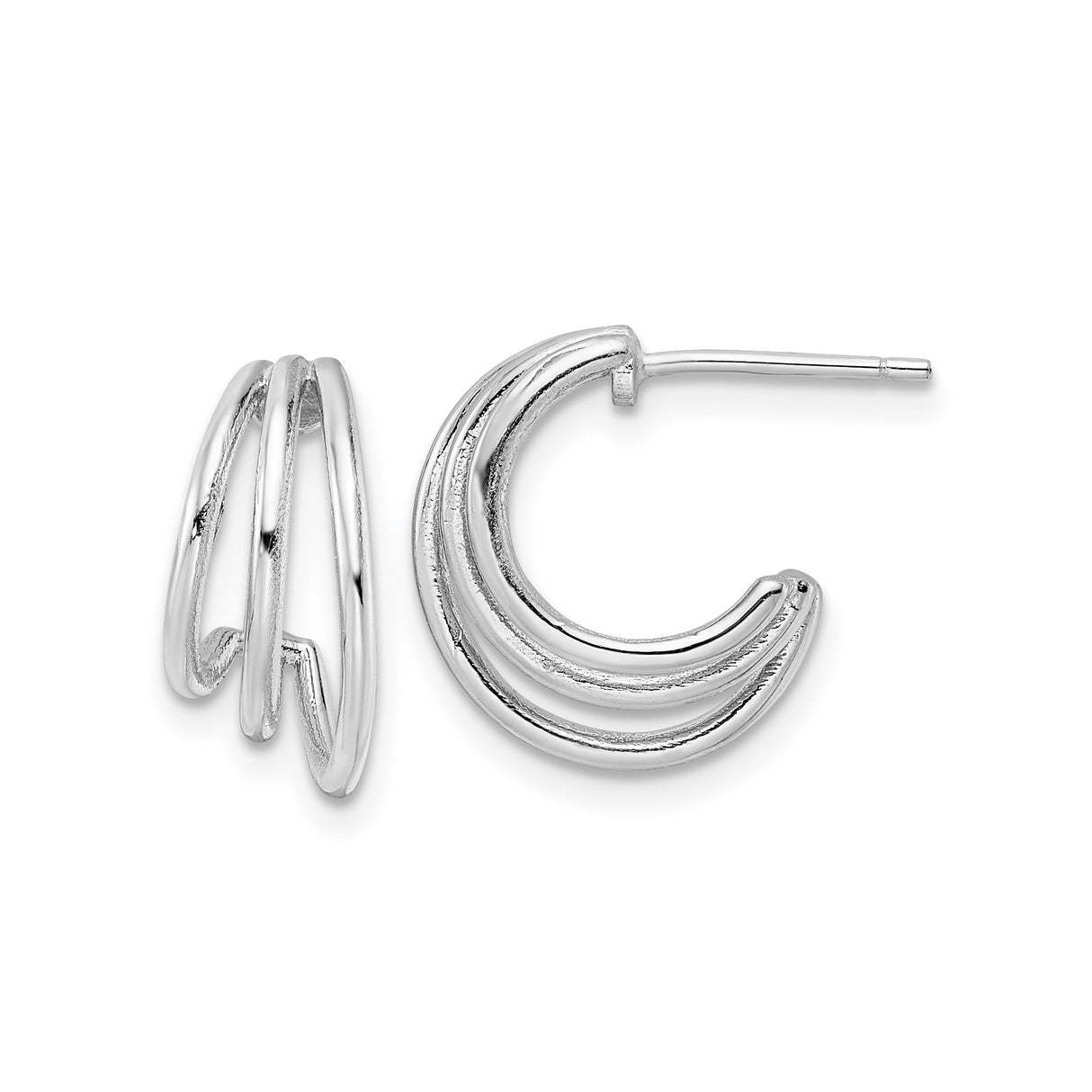 Sterling Silver Triple Hoop Stud Earrings with Polished Finish and Modern Layered Design