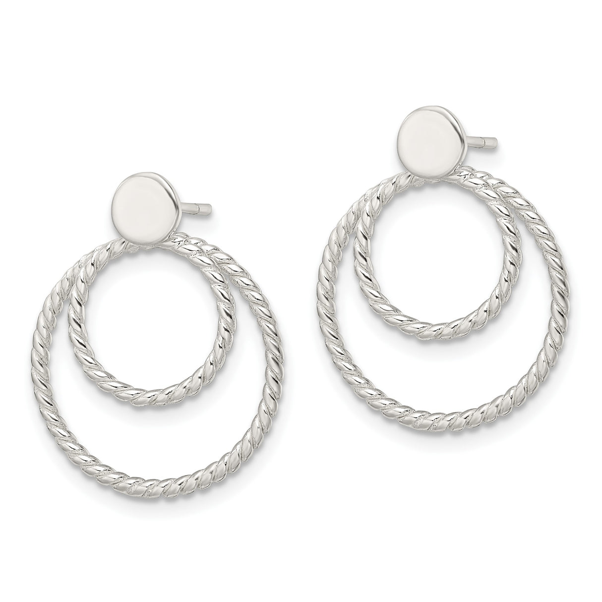 Sterling Silver Convertible Hoop Earrings with Polished Studs and Rope Texture