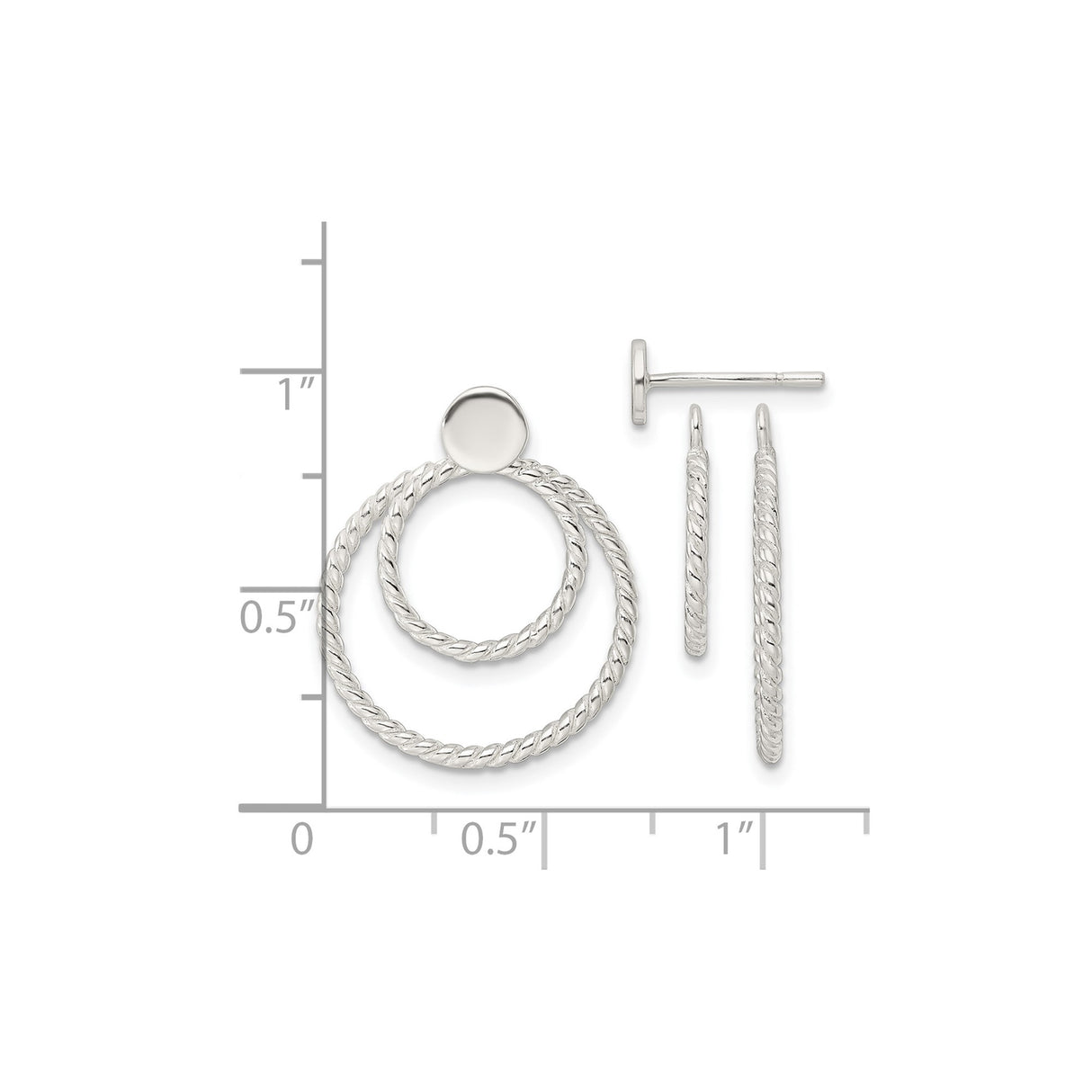 Sterling Silver Convertible Hoop Earrings with Polished Studs and Rope Texture