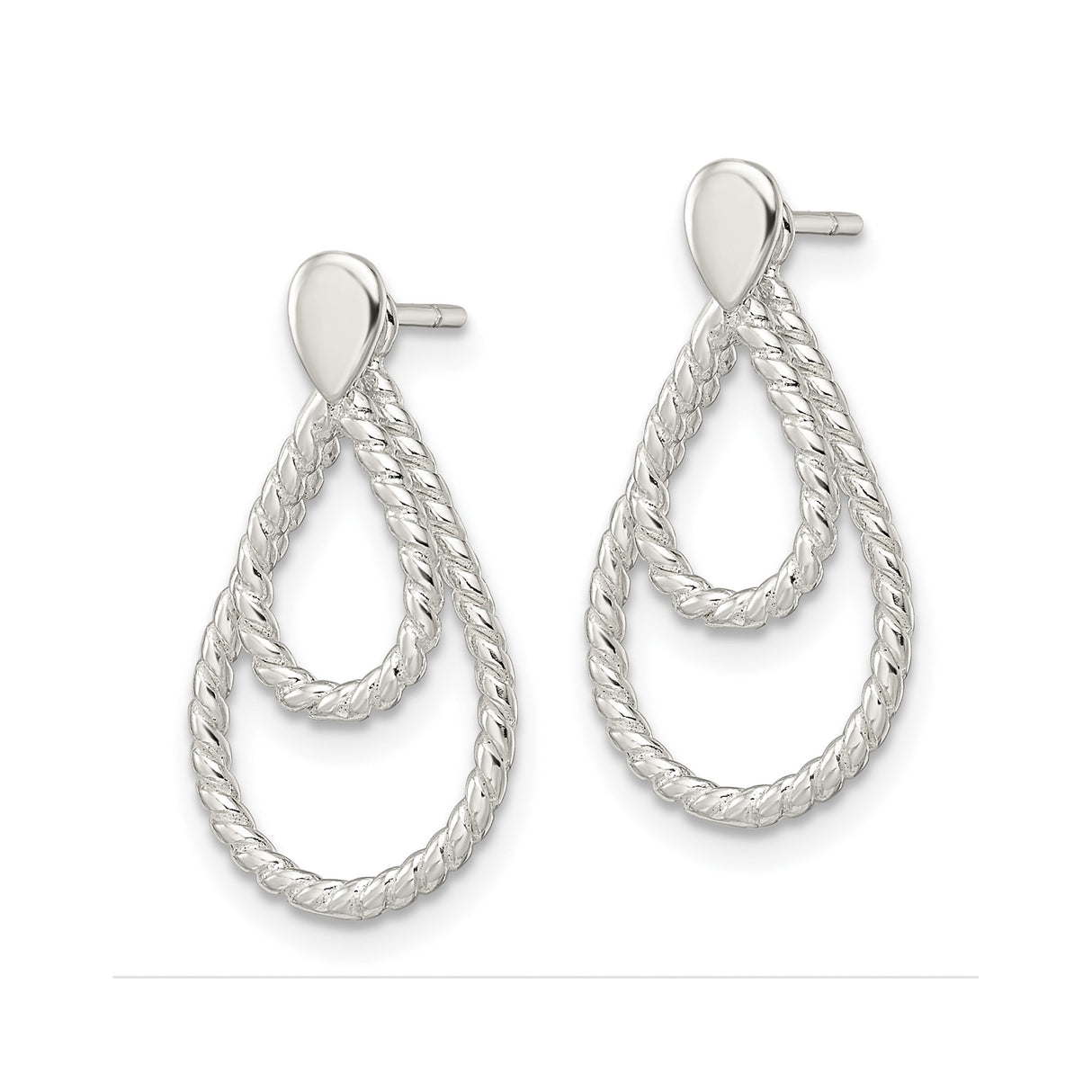 Sterling Silver Dangle Earrings with Twisted Rope Design and Double Teardrop Shape