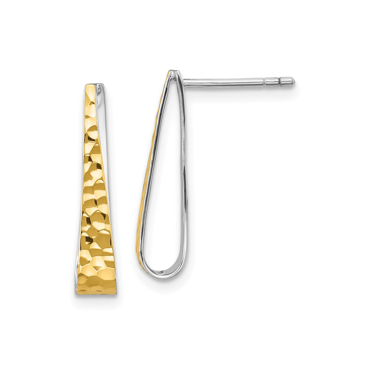 Sterling Silver Dangle Earrings with Elongated Teardrop Design and Hammered 14K Gold Plated Accent