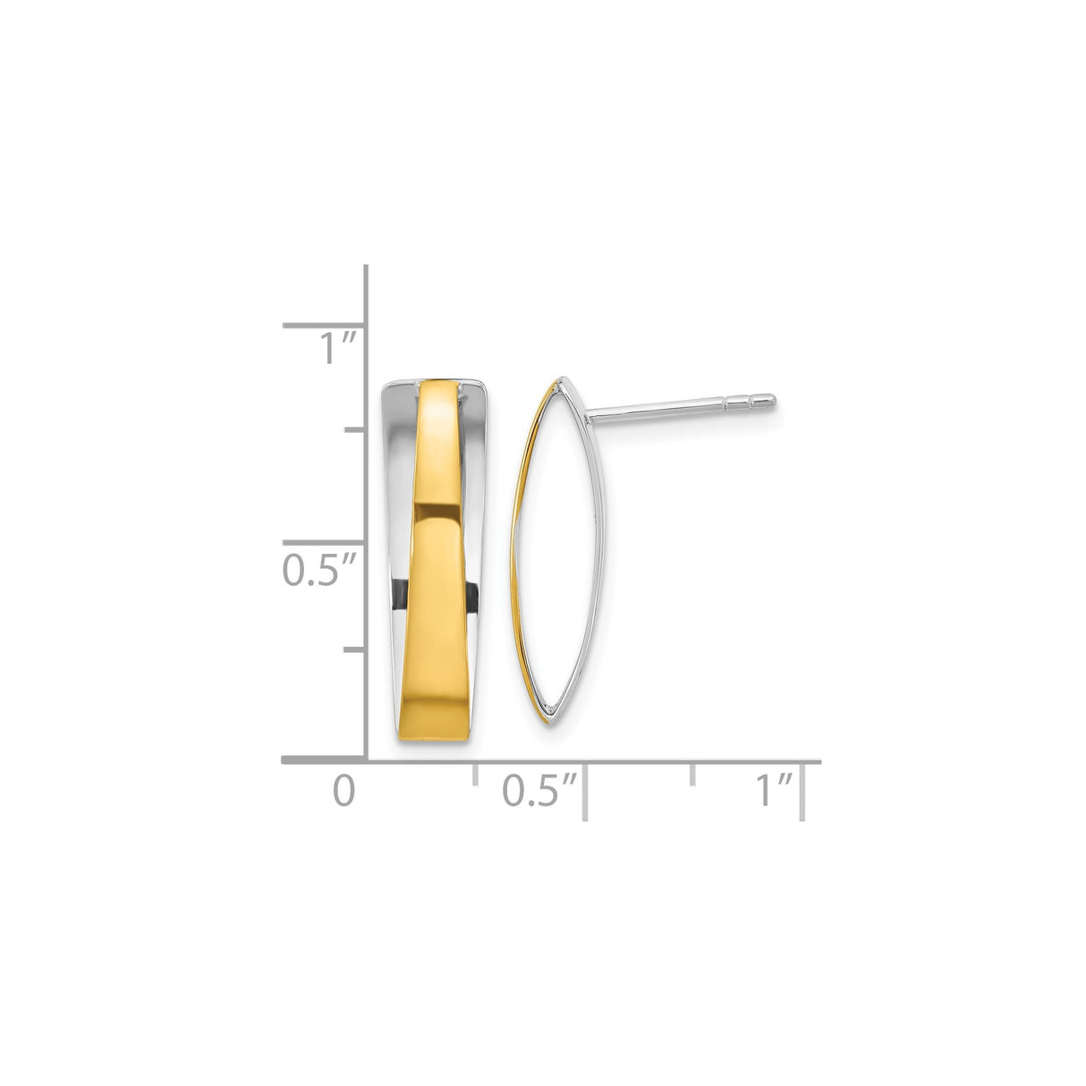 Sterling Silver Marquise Shape Stud Earrings, Two-Tone Minimalist Design