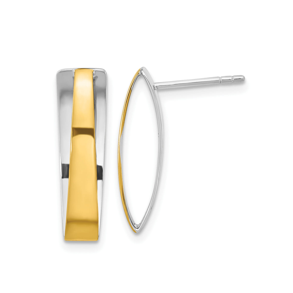 Sterling Silver Marquise Shape Stud Earrings, Two-Tone Minimalist Design