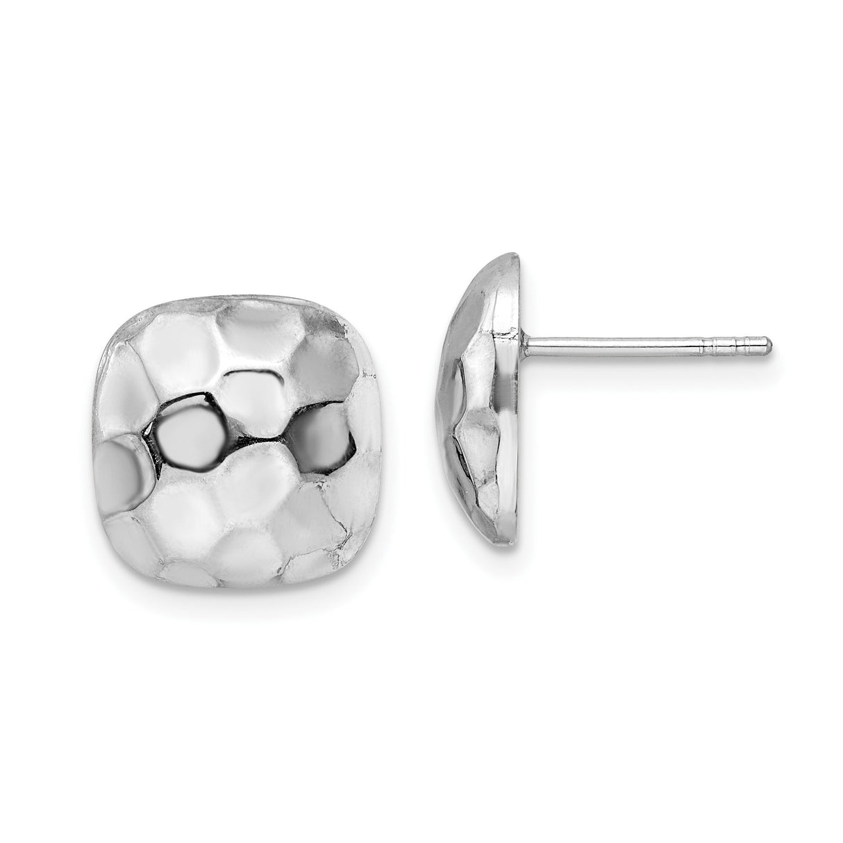 Sterling Silver Hammered Square Stud Earrings with Textured Cushion Design