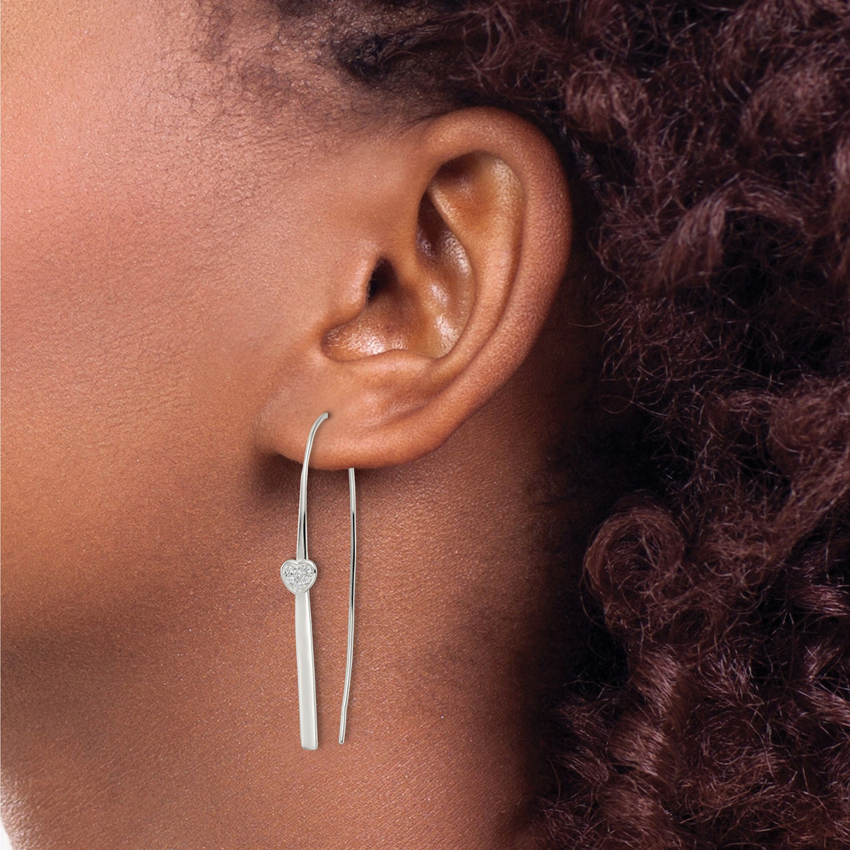 Sterling Silver Bangle Bracelet with Cubic Zirconia Heart, Bypass Style, Open Design for Women