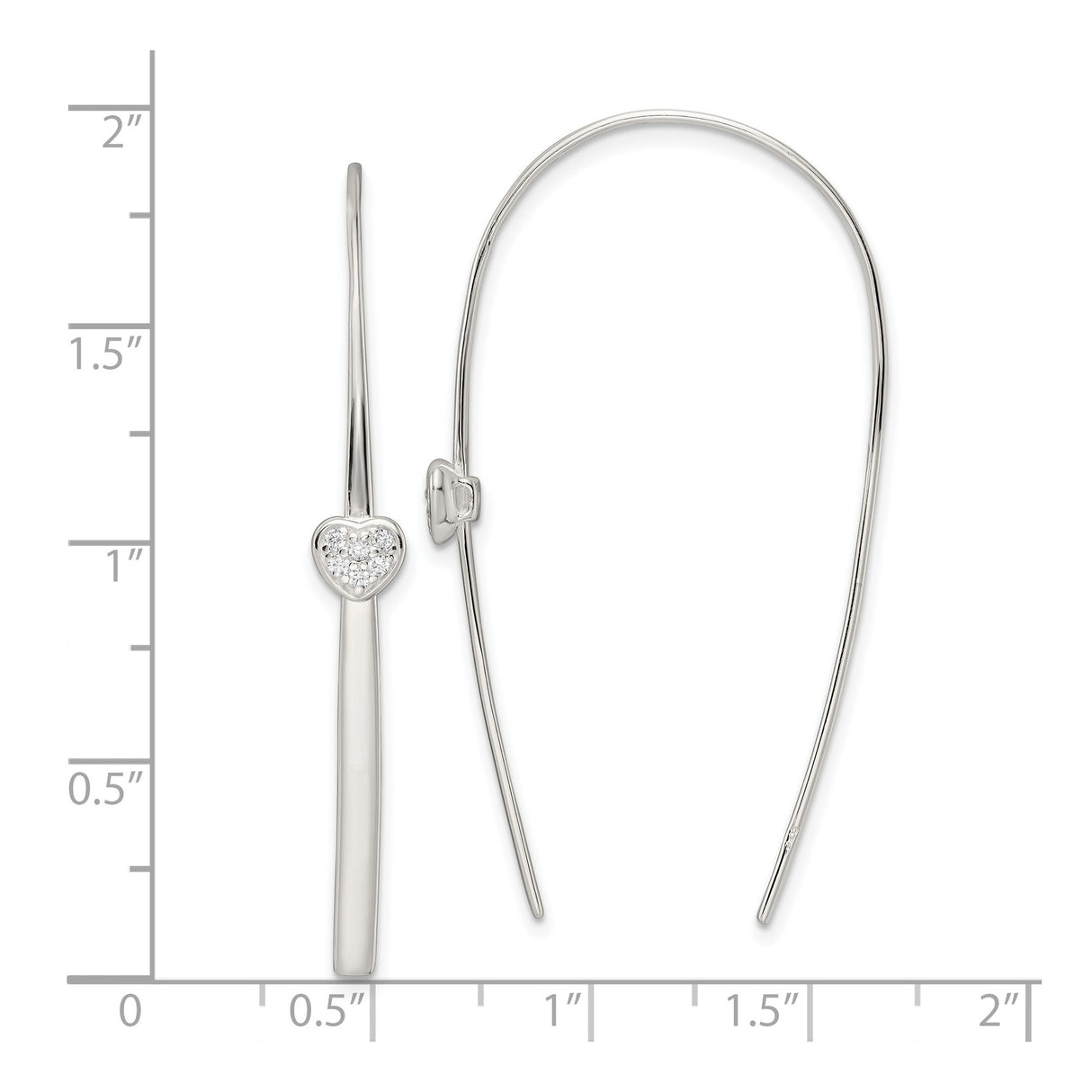 Sterling Silver Bangle Bracelet with Cubic Zirconia Heart, Bypass Style, Open Design for Women