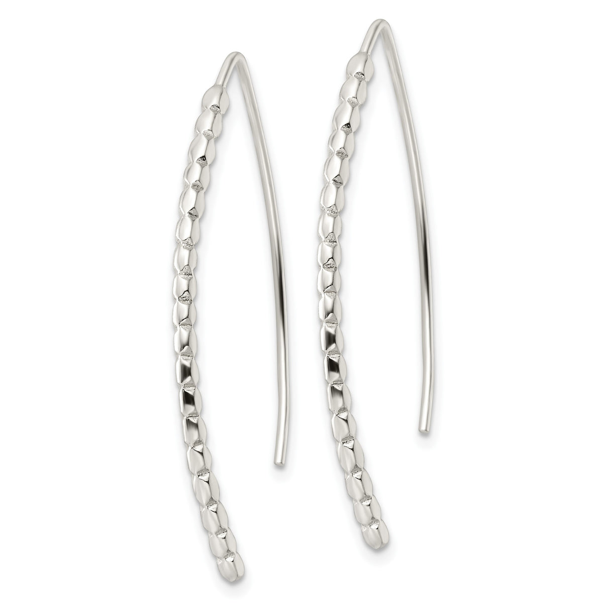 Sterling Silver Threader Earrings with Curved Bar Design and Diamond Cut Texture