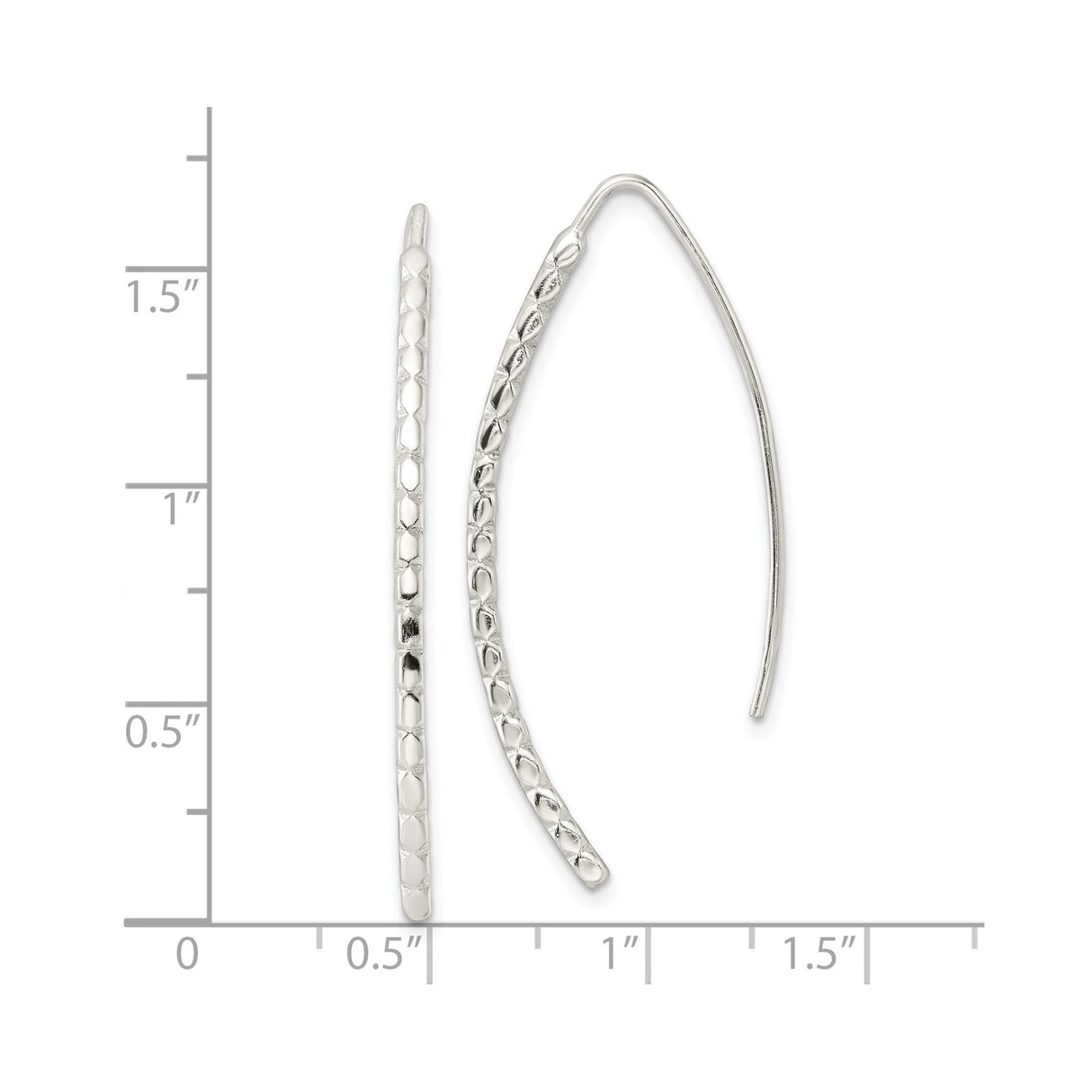 Sterling Silver Threader Earrings with Curved Bar Design and Diamond Cut Texture