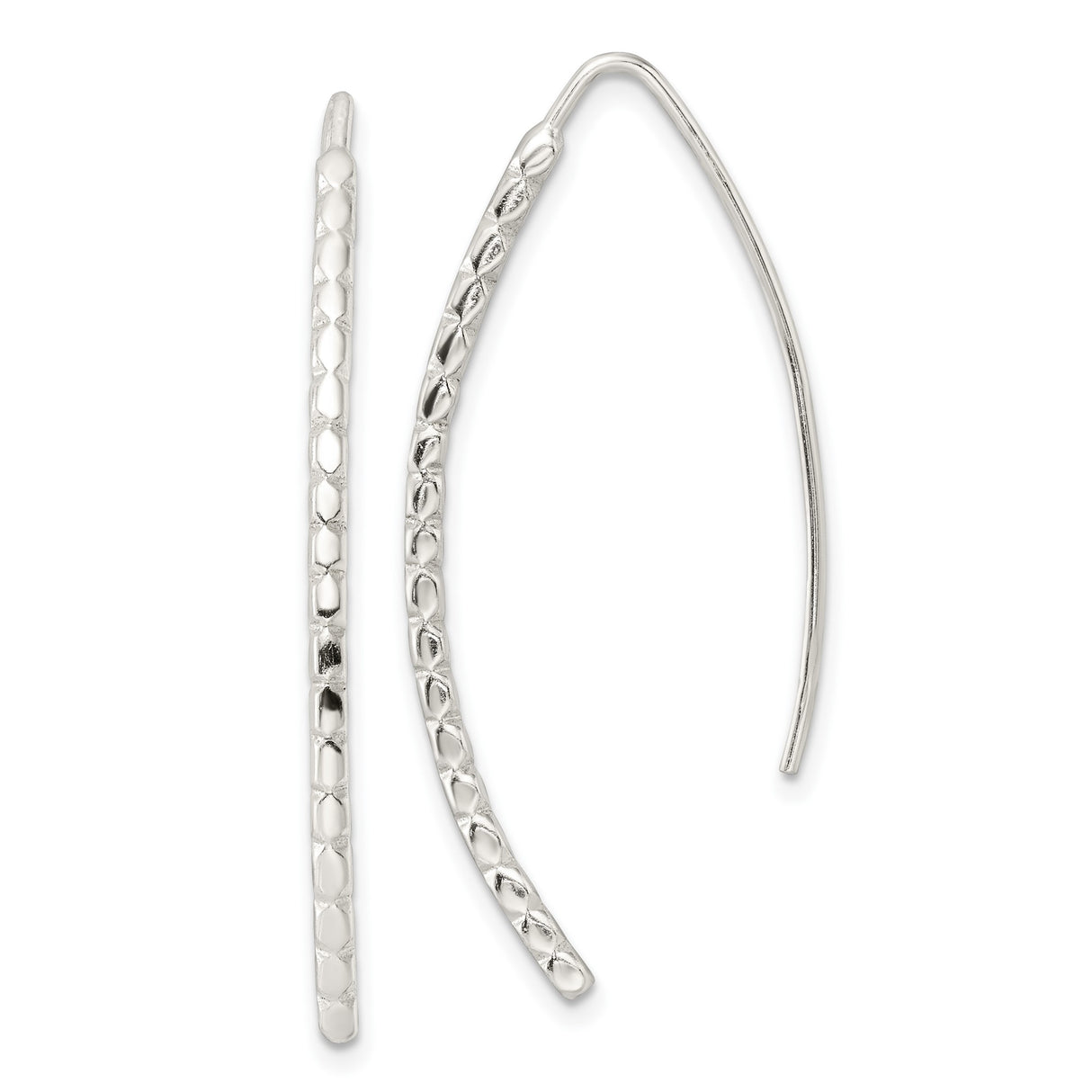 Sterling Silver Threader Earrings with Curved Bar Design and Diamond Cut Texture