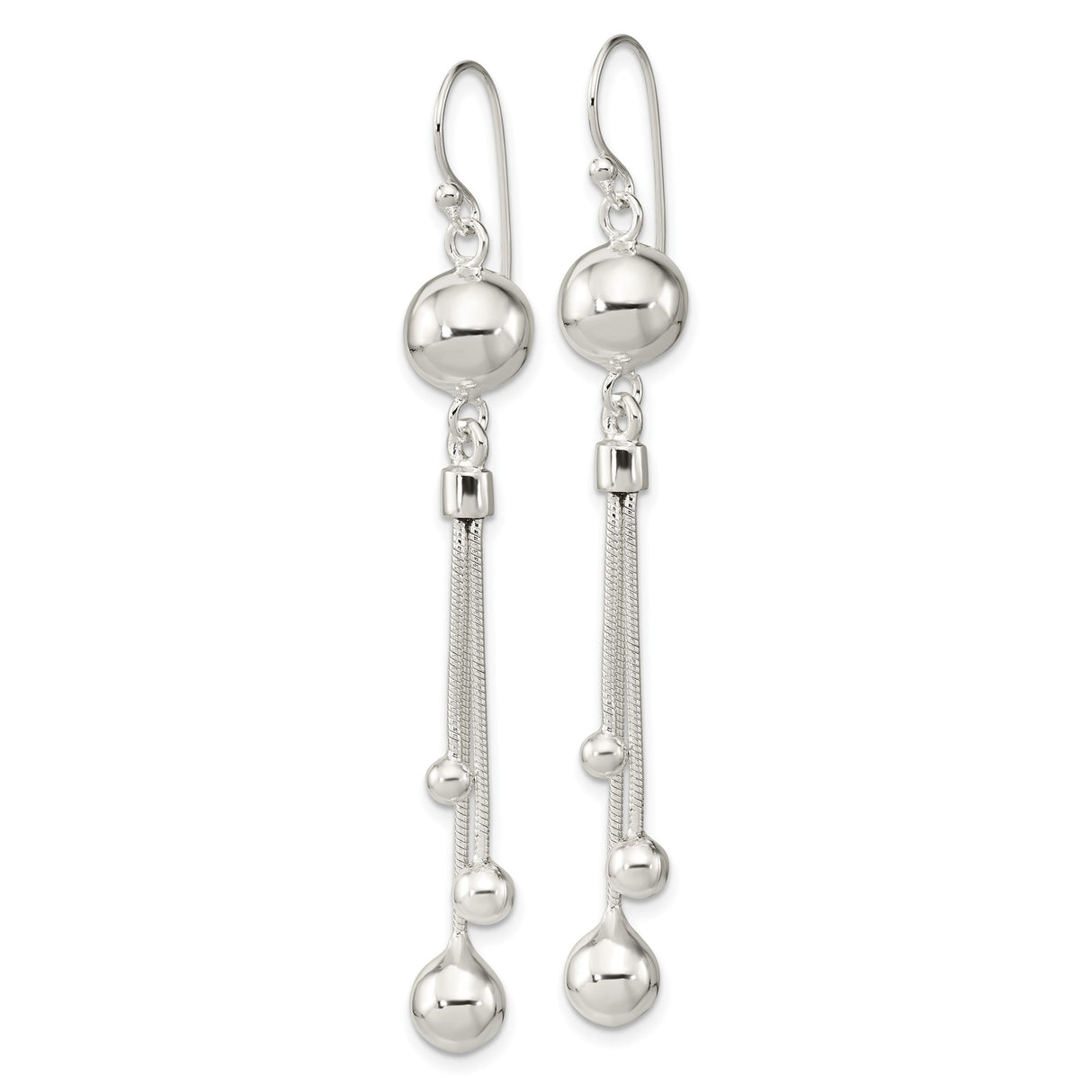 Sterling Silver Dangle Earrings with Triple Chain Drops and Polished Ball Accents