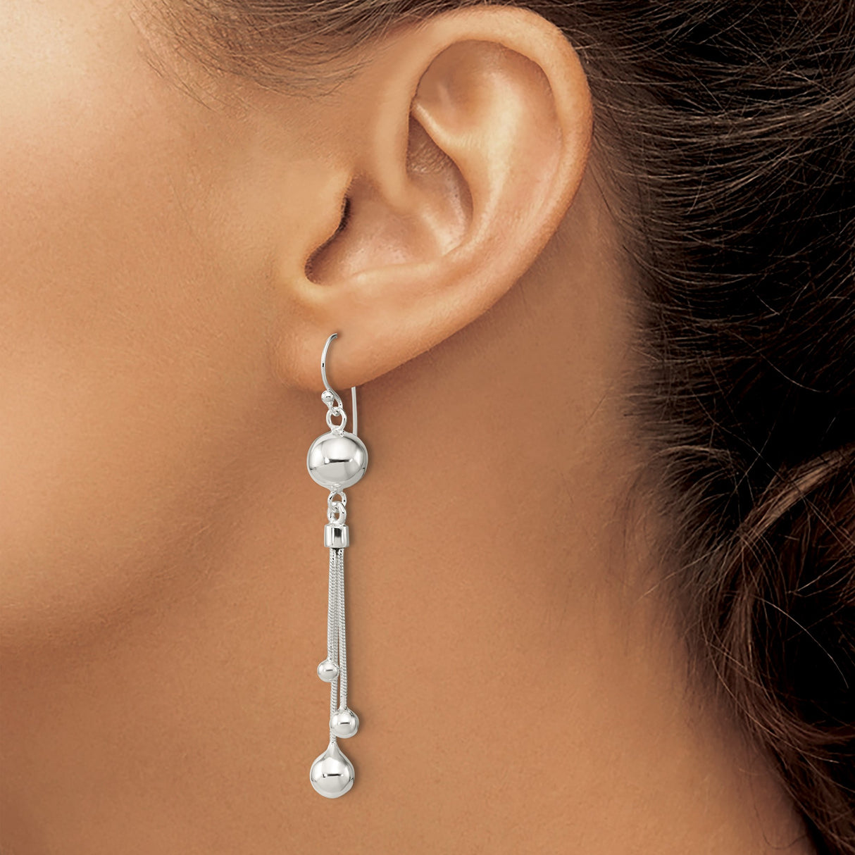 Sterling Silver Dangle Earrings with Triple Chain Drops and Polished Ball Accents