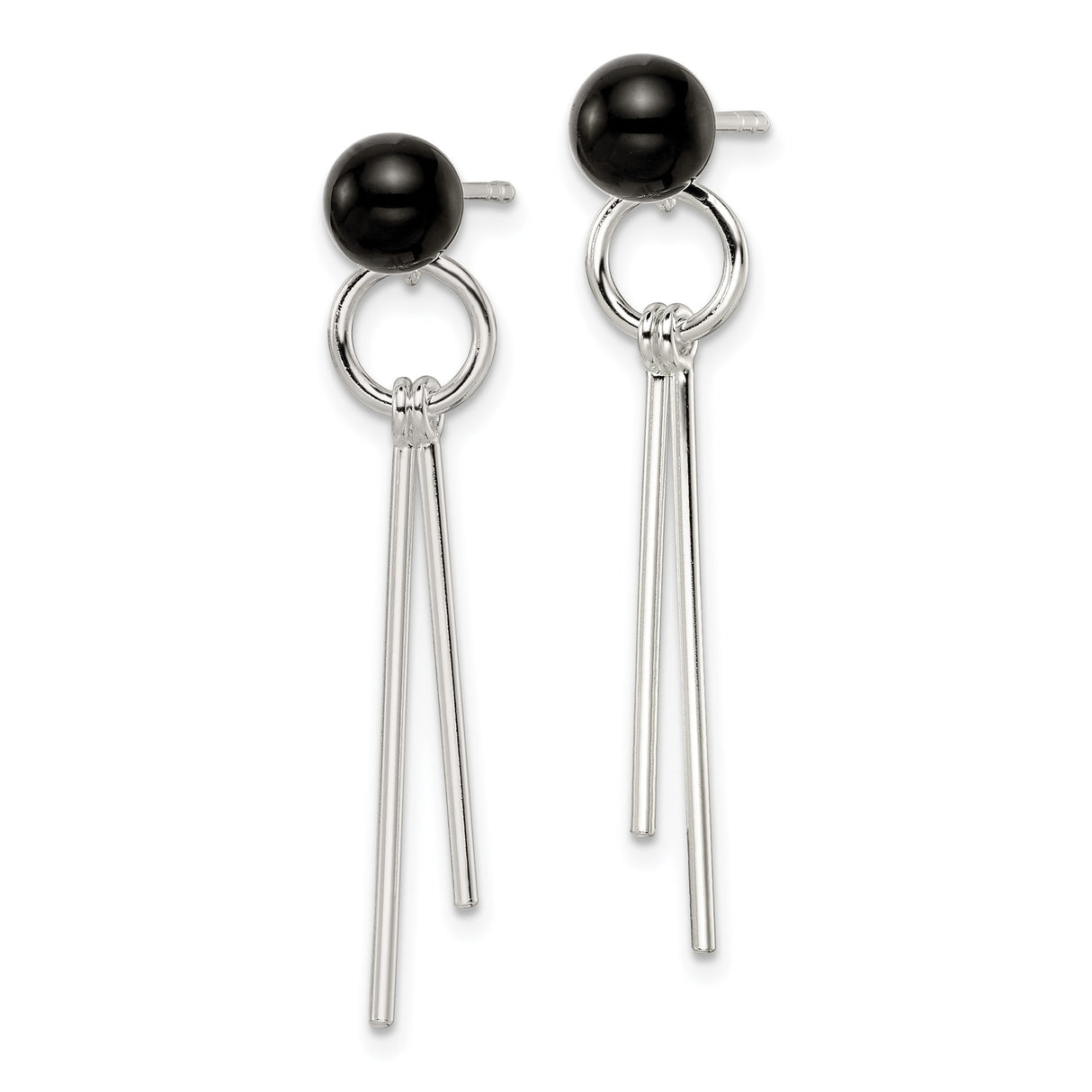 Sterling Silver Drop Earrings with Black Onyx, Modern Geometric Design for Women