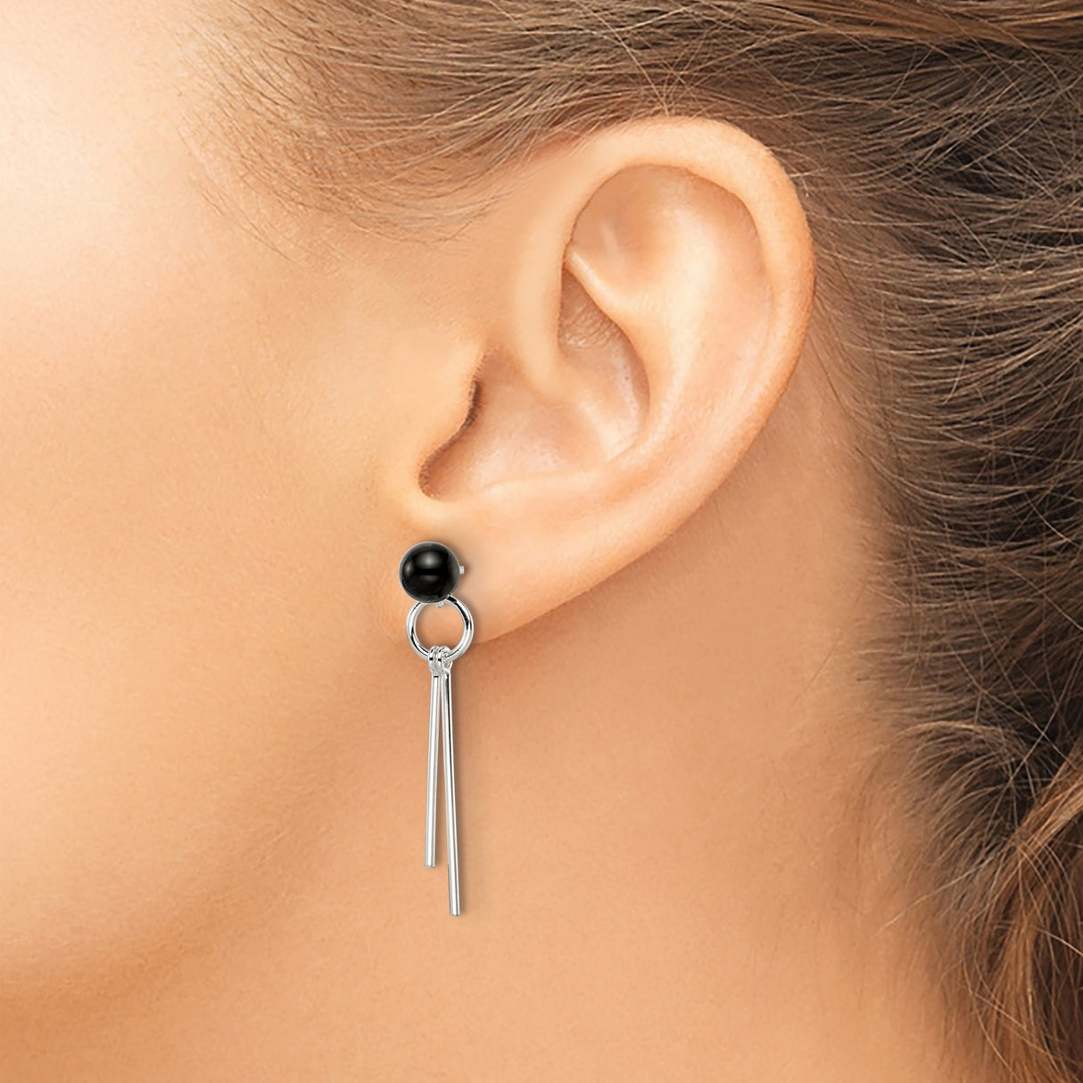 Sterling Silver Drop Earrings with Black Onyx, Modern Geometric Design for Women