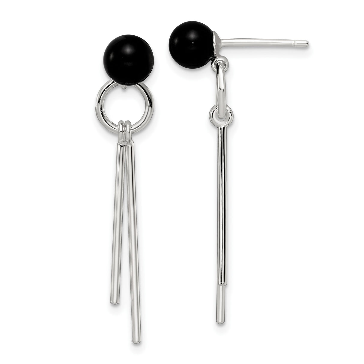 Sterling Silver Drop Earrings with Black Onyx, Modern Geometric Design for Women