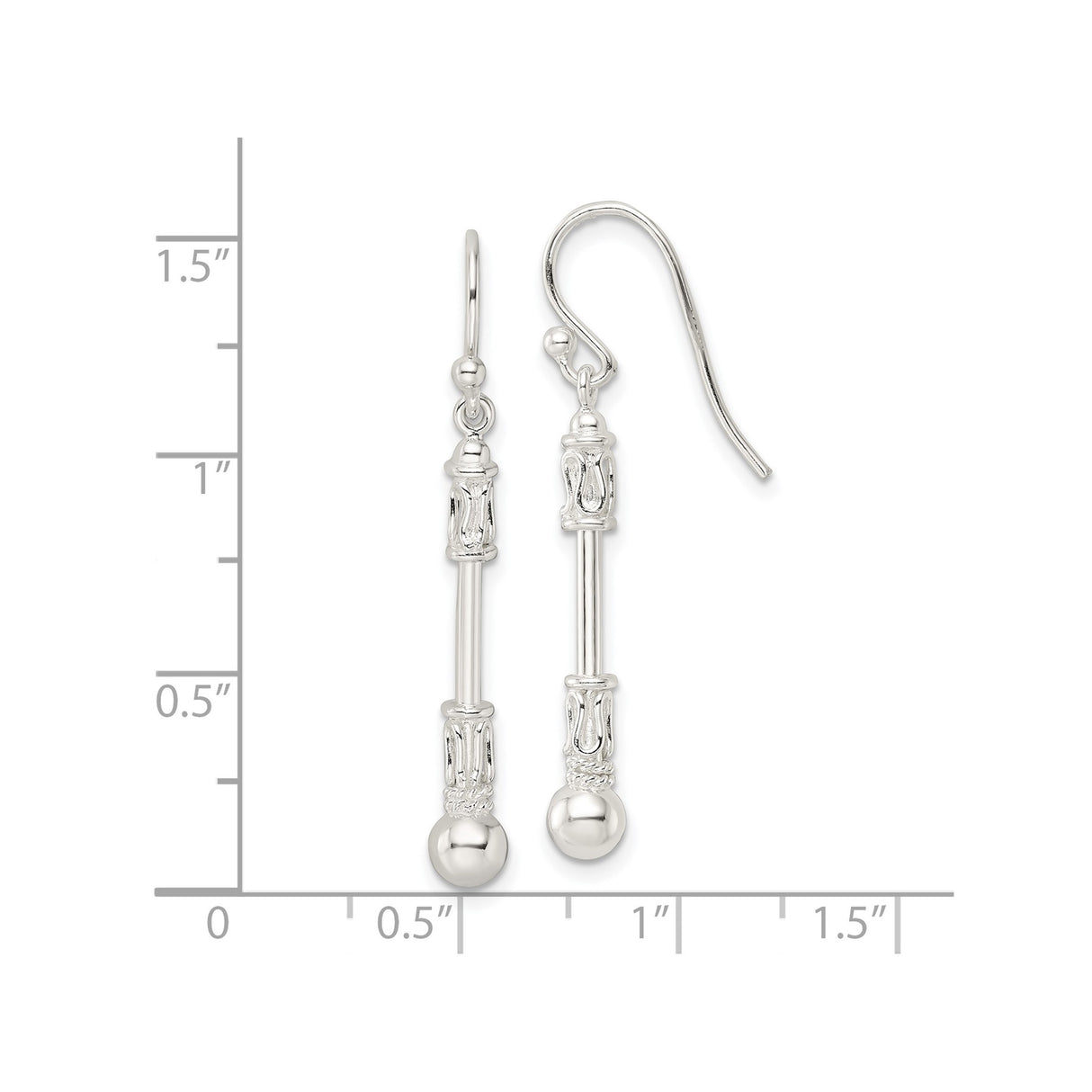Sterling Silver Dangle Earrings with Elongated Bar and Floral Filigree Design