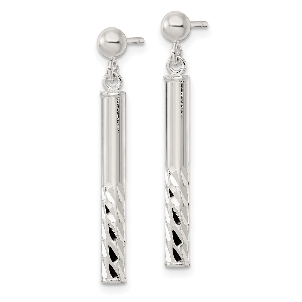 Sterling Silver Dangle Earrings with Polished Vertical Bar Drops and Textured Ends