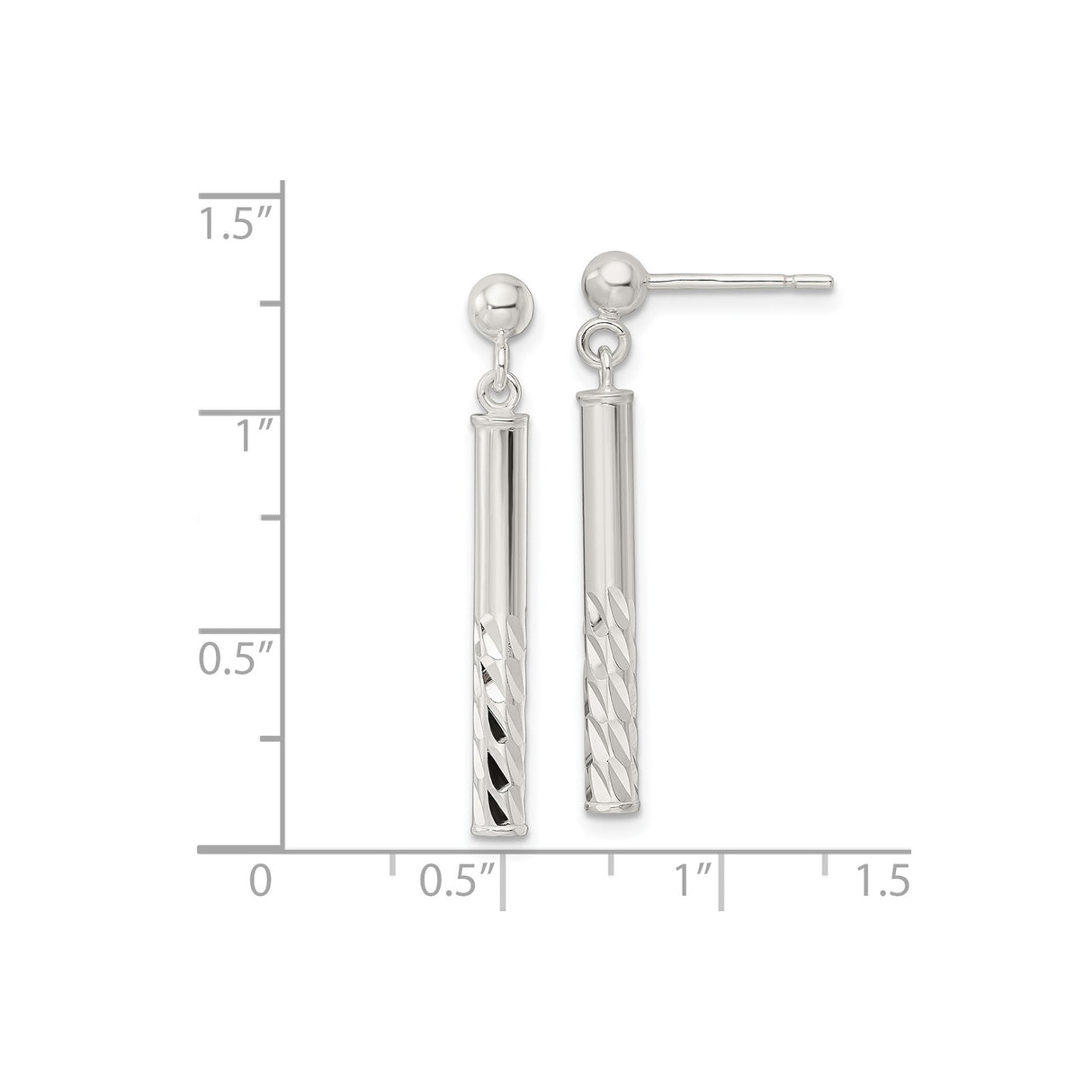 Sterling Silver Dangle Earrings with Polished Vertical Bar Drops and Textured Ends