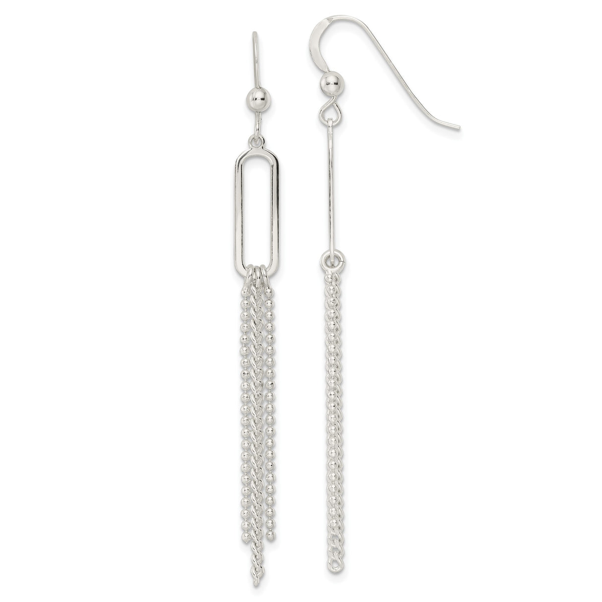 Sterling Silver Dangle Earrings with Long Linear Multi-Strand Chain Design for Women