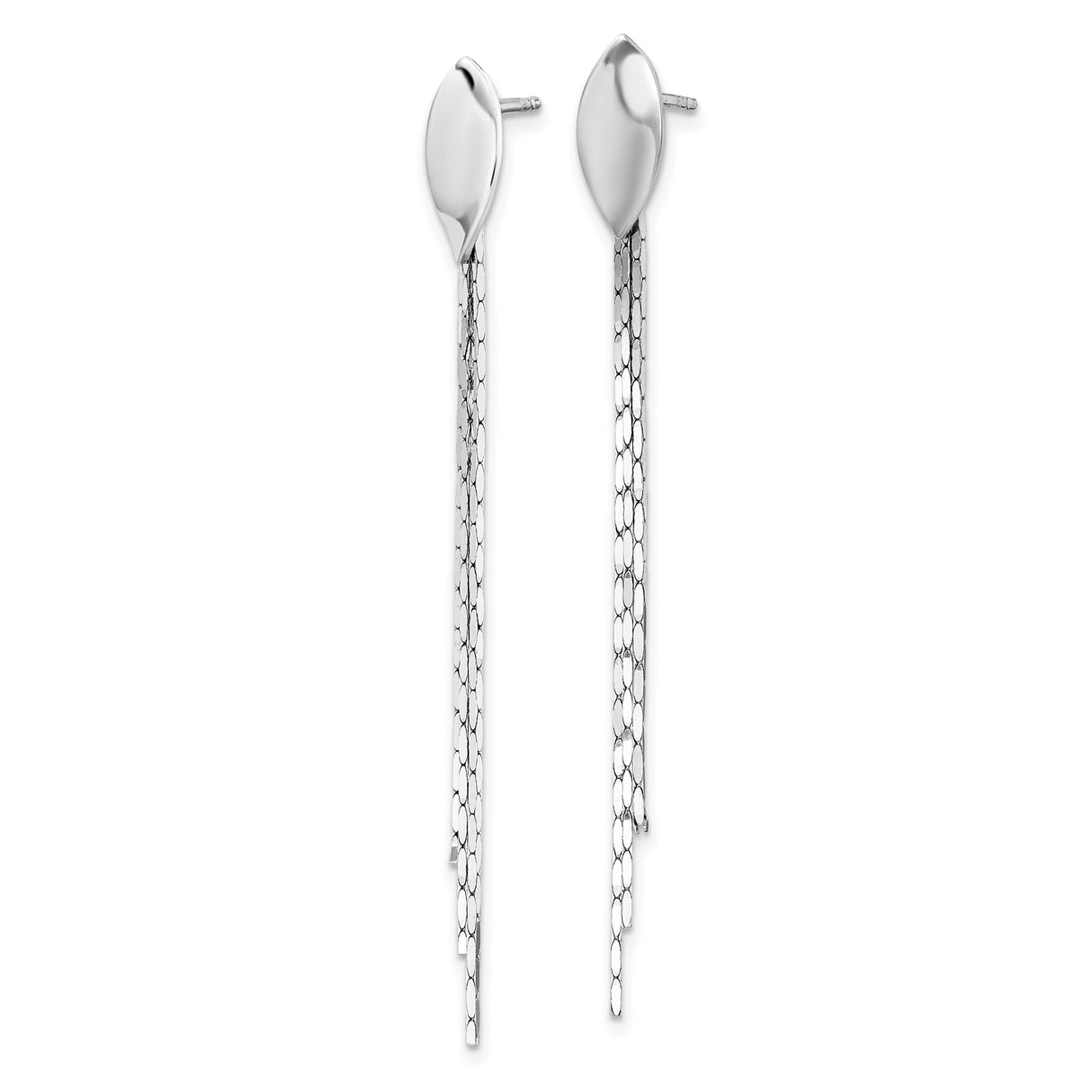 Sterling Silver Dangle Earrings with Marquise Studs and Multi-Strand Tassels, Modern Minimalist Style