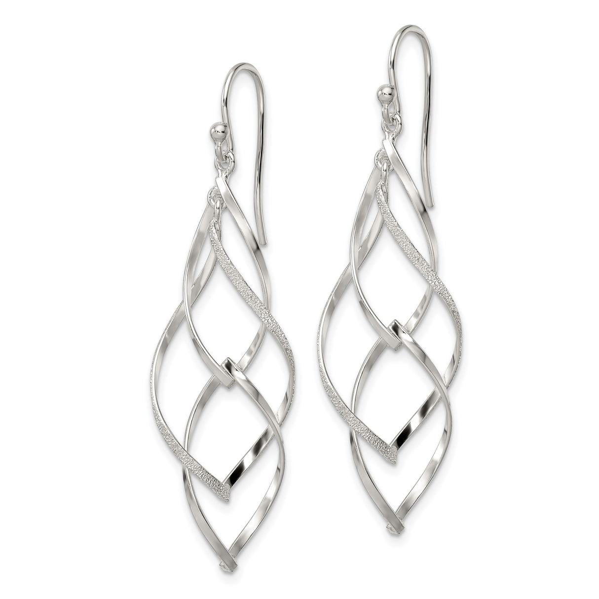 Sterling Silver Dangle Earrings with Twisted Teardrop Shape and Open Loop Design