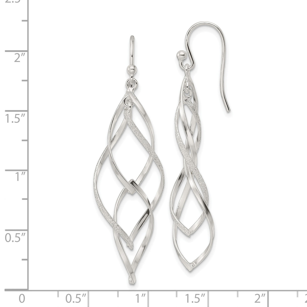 Sterling Silver Dangle Earrings with Twisted Teardrop Shape and Open Loop Design