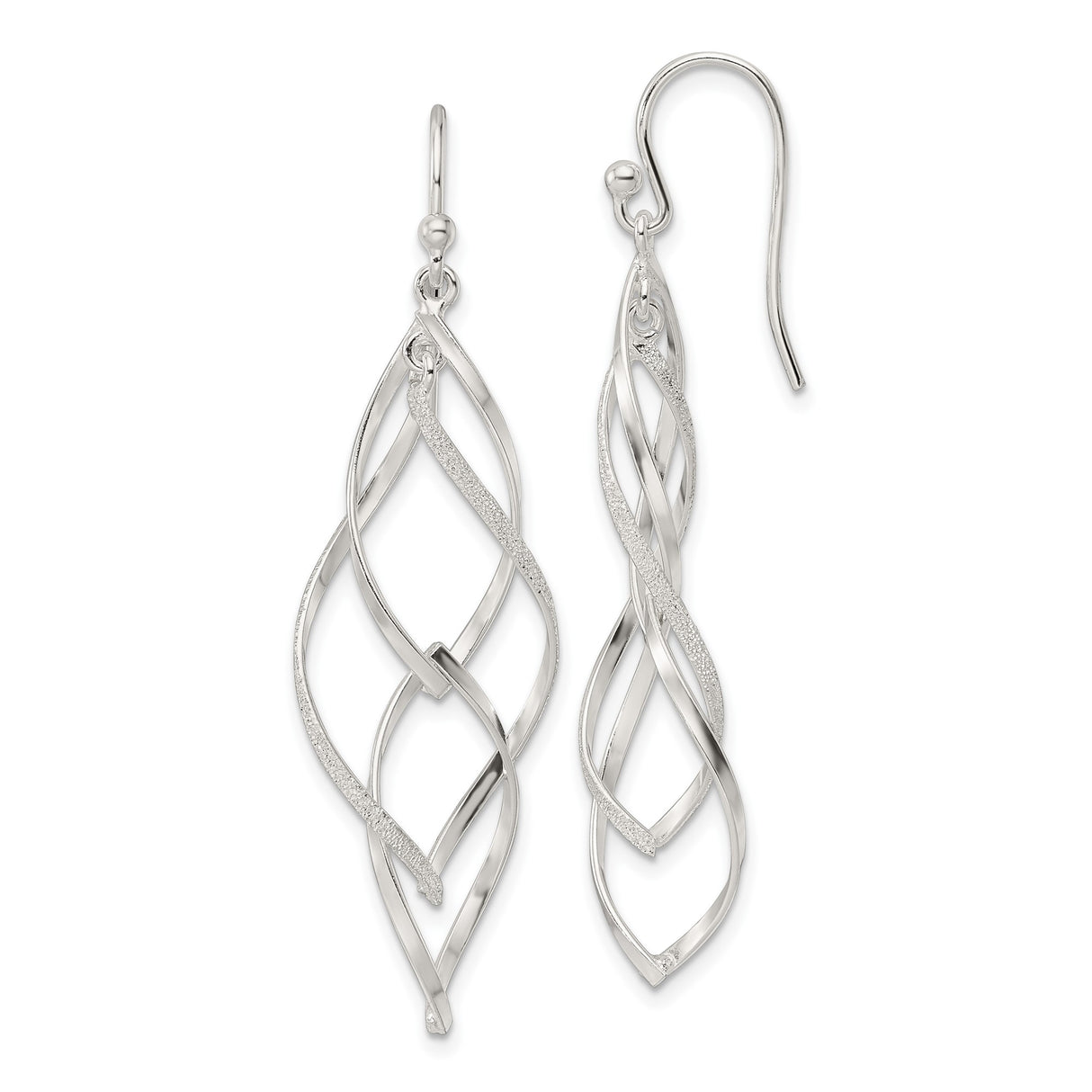 Sterling Silver Dangle Earrings with Twisted Teardrop Shape and Open Loop Design
