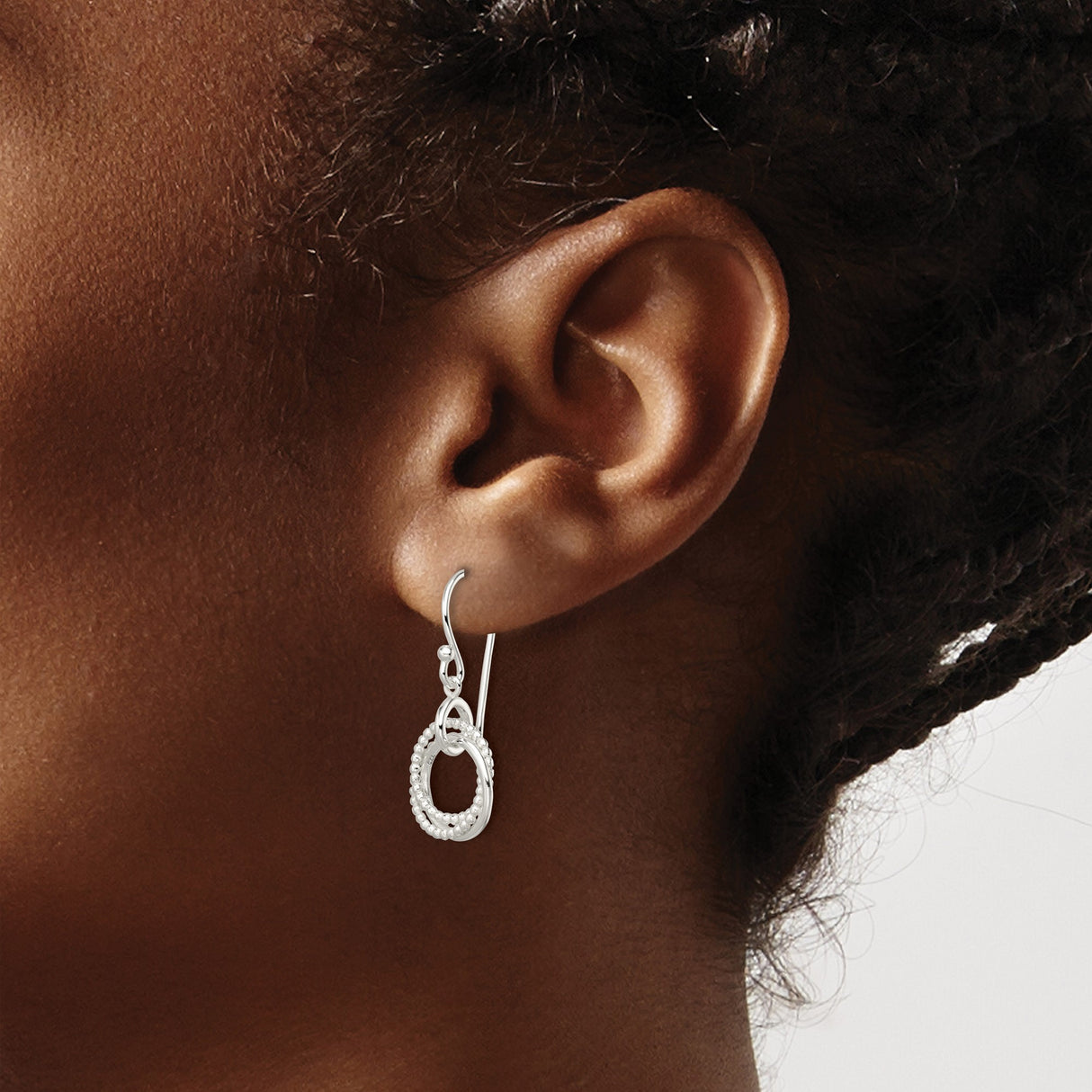 Sterling Silver Dangle Earrings with Interlocking Circle Loop and Beaded Detail