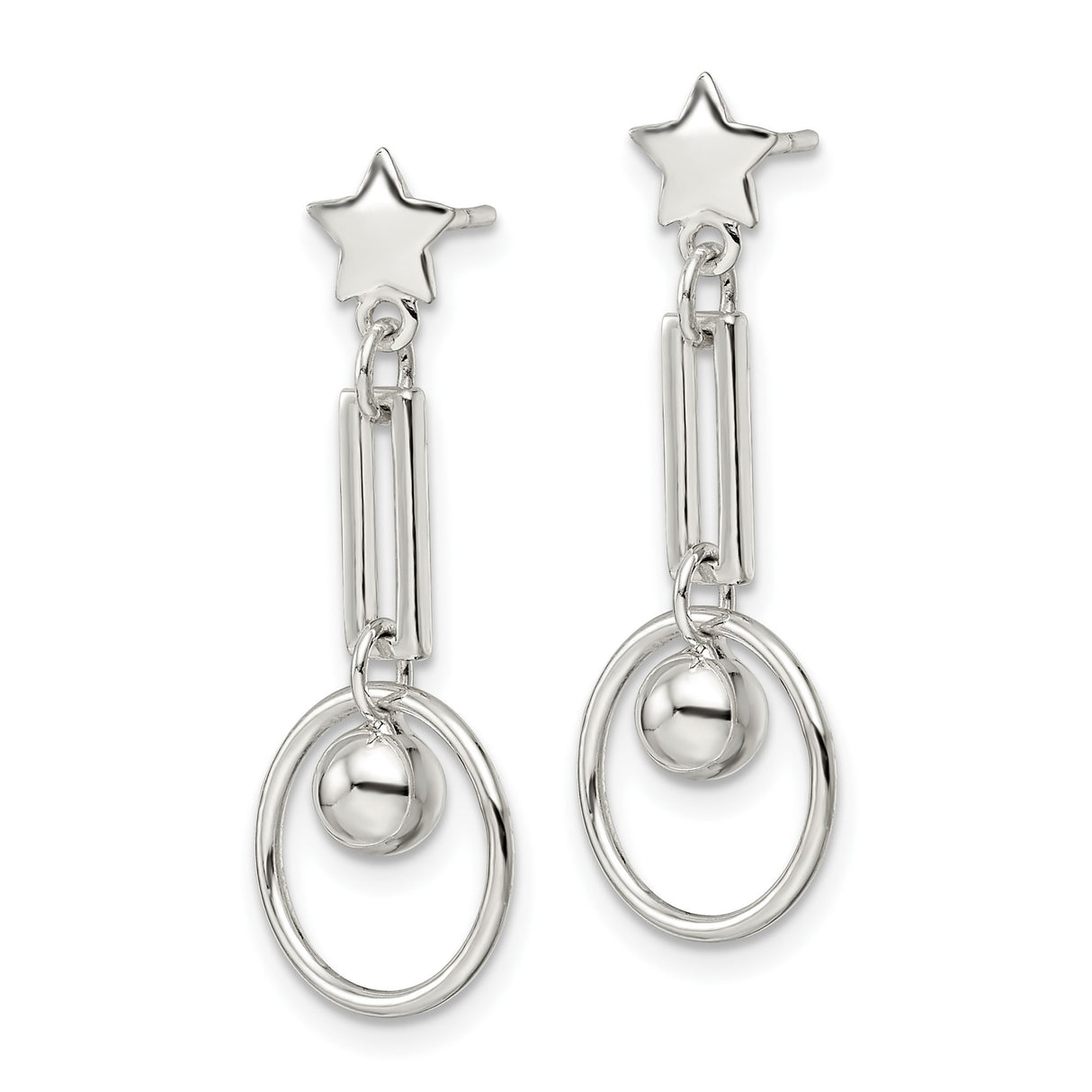 Sterling Silver Dangle Earrings with Geometric Star Stud and Minimalist Abstract Shapes