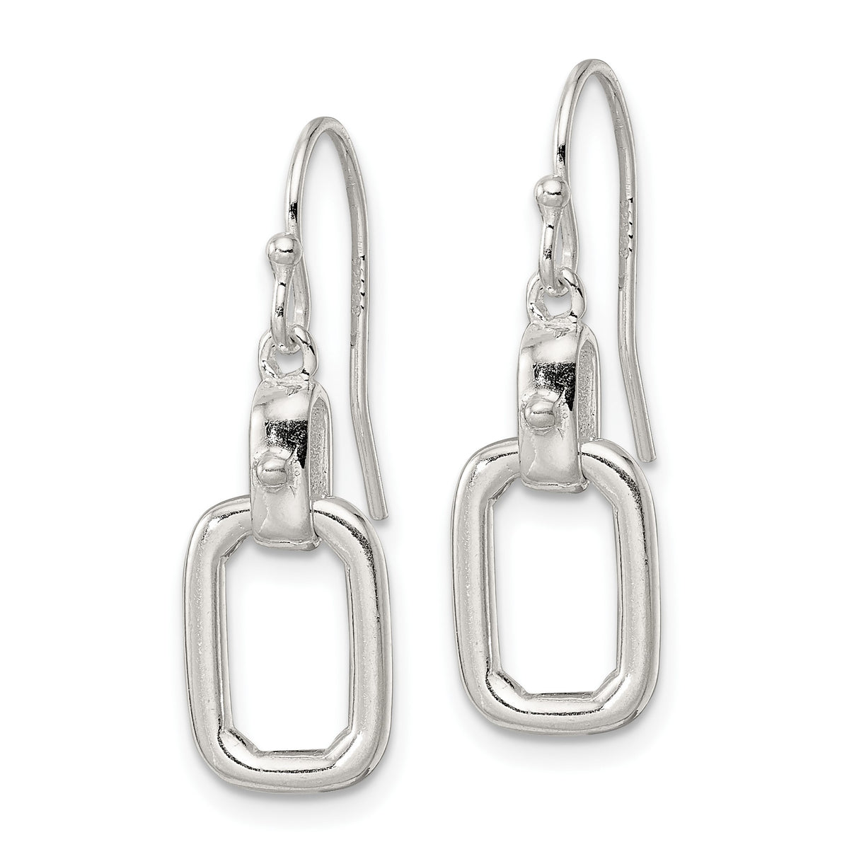 Sterling Silver Dangle Earrings with Polished Rectangle Links, Minimalist Geometric Drop Design