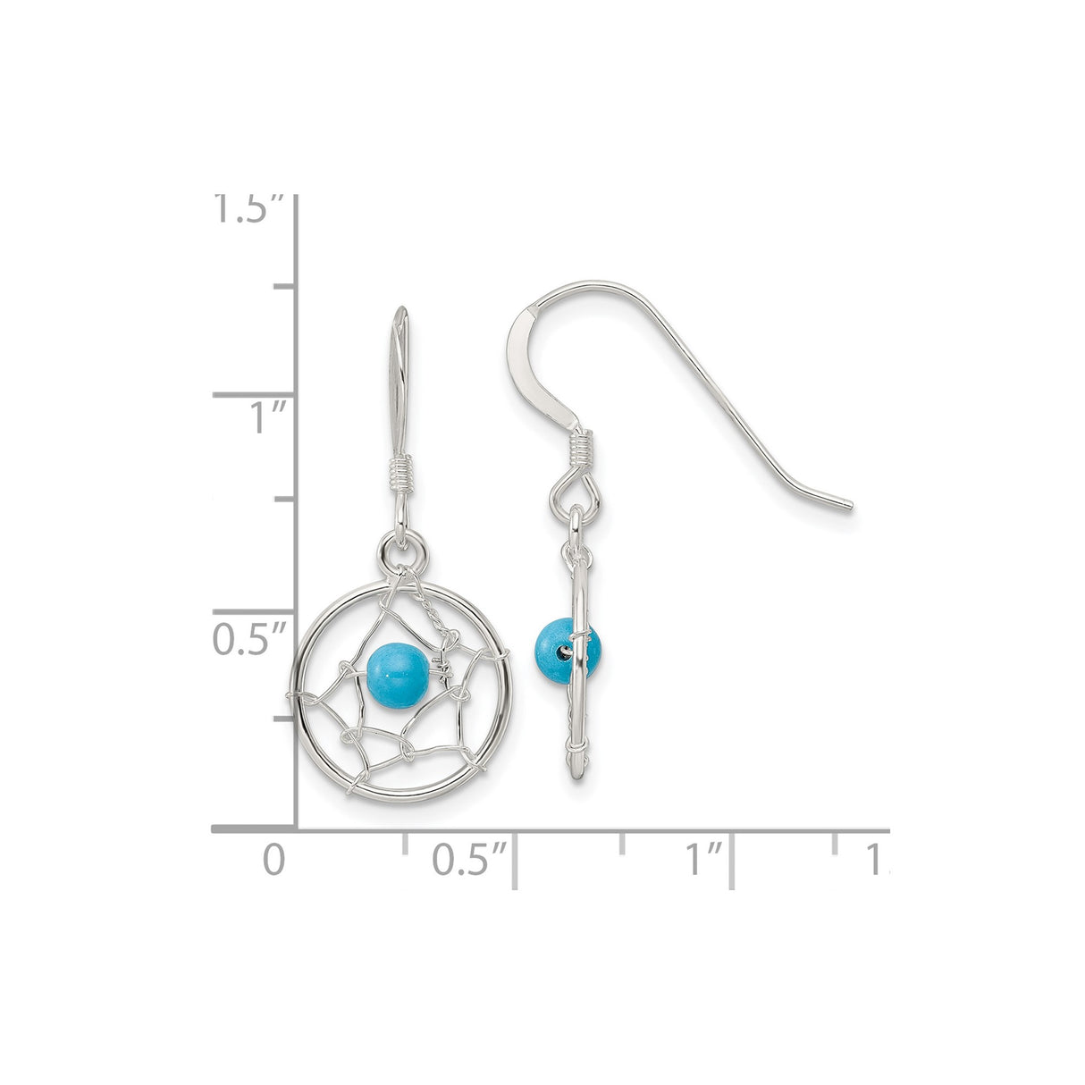 Sterling Silver Dreamcatcher Dangle Earrings with Turquoise Bead, Boho Tribal Style