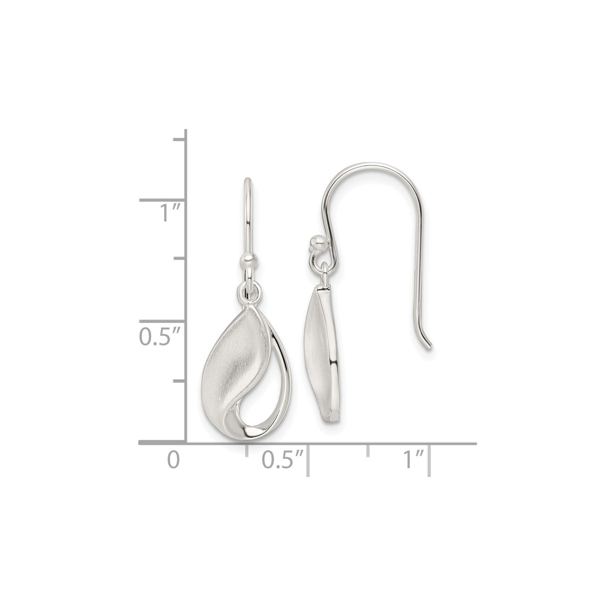 Sterling Silver Dangle Earrings with Open Teardrop Design, Satin and Polished Finish, Minimalist Style